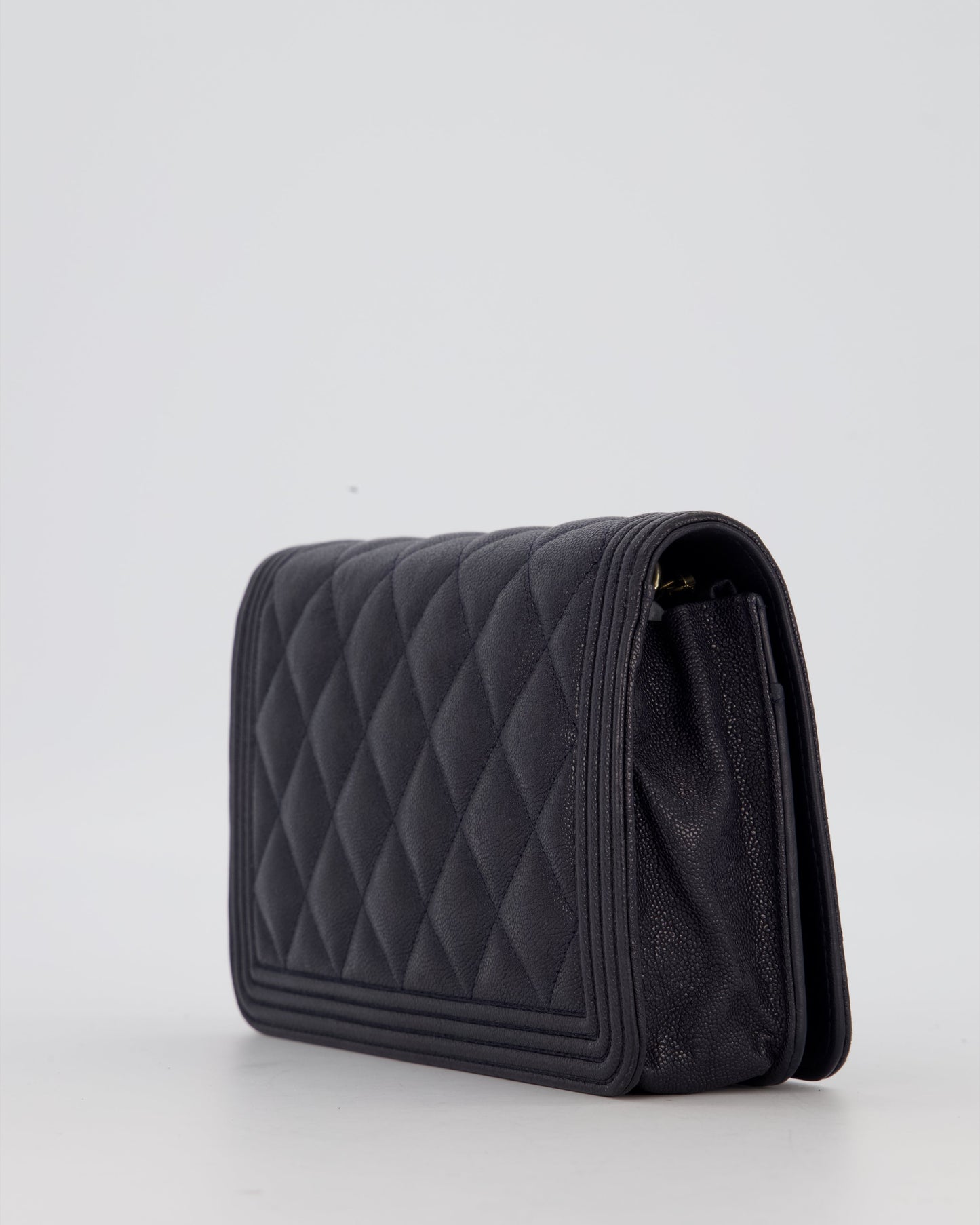 Chanel Navy Boy Wallet on Chain Bag in Caviar Leather with Gold Hardware