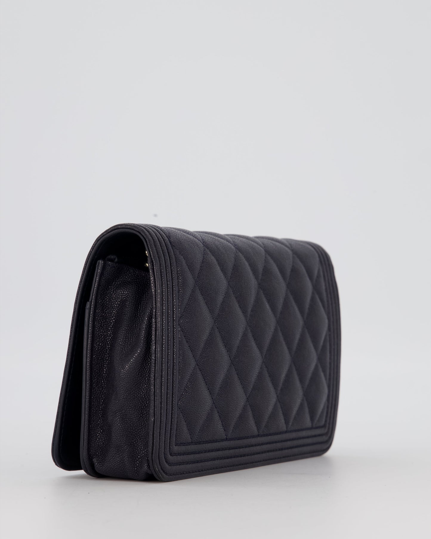 Chanel Navy Boy Wallet on Chain Bag in Caviar Leather with Gold Hardware