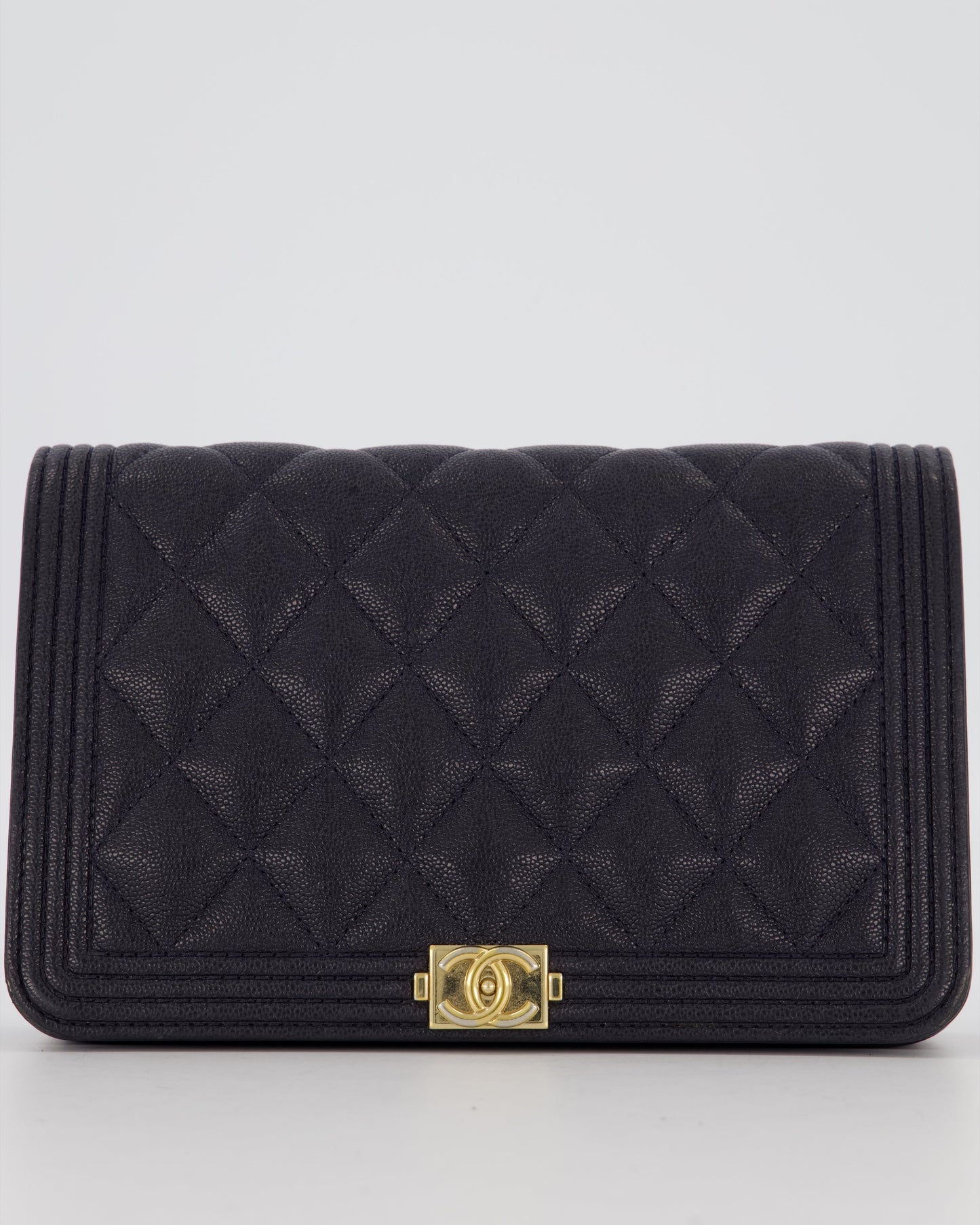 Chanel Navy Boy Wallet on Chain Bag in Caviar Leather with Gold Hardware