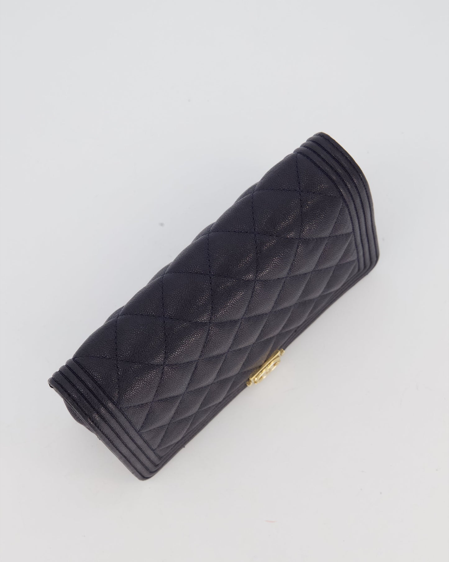 Chanel Navy Boy Wallet on Chain Bag in Caviar Leather with Gold Hardware