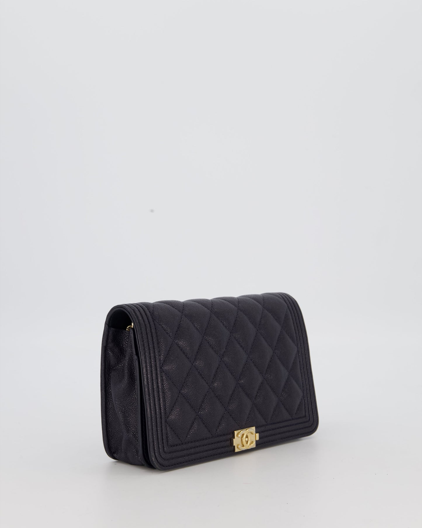 Chanel Navy Boy Wallet on Chain Bag in Caviar Leather with Gold Hardware