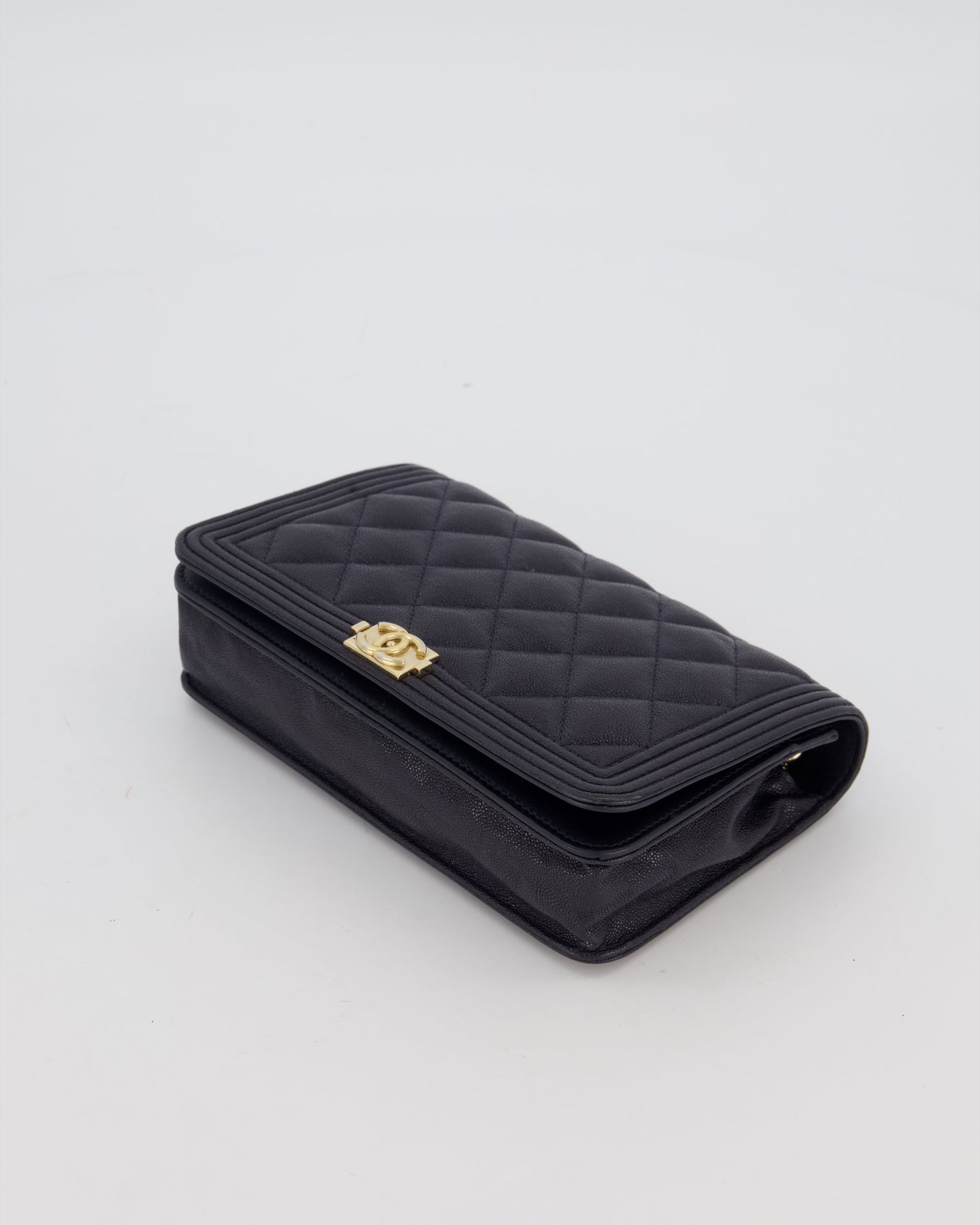 Chanel Navy Boy Wallet on Chain Bag in Caviar Leather with Gold Hardware