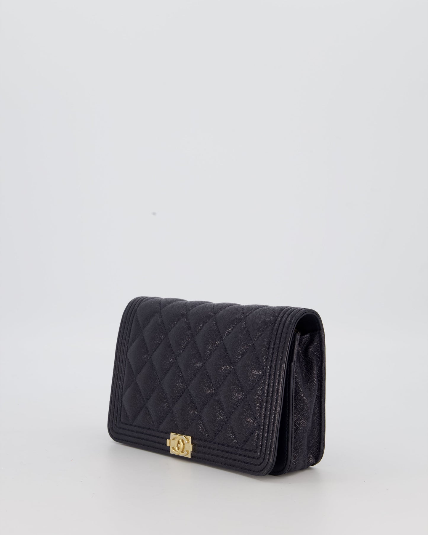 Chanel Navy Boy Wallet on Chain Bag in Caviar Leather with Gold Hardware
