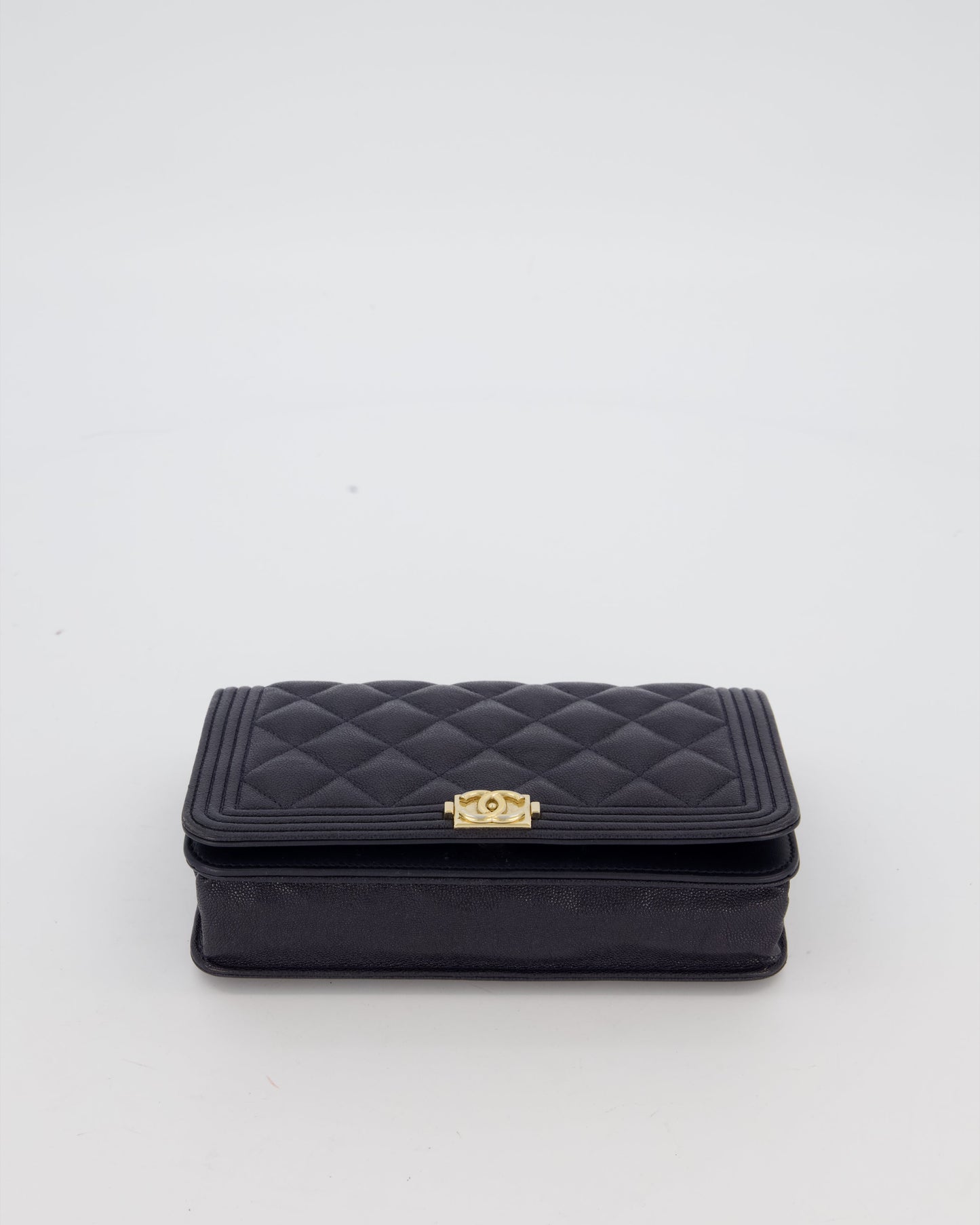 Chanel Navy Boy Wallet on Chain Bag in Caviar Leather with Gold Hardware