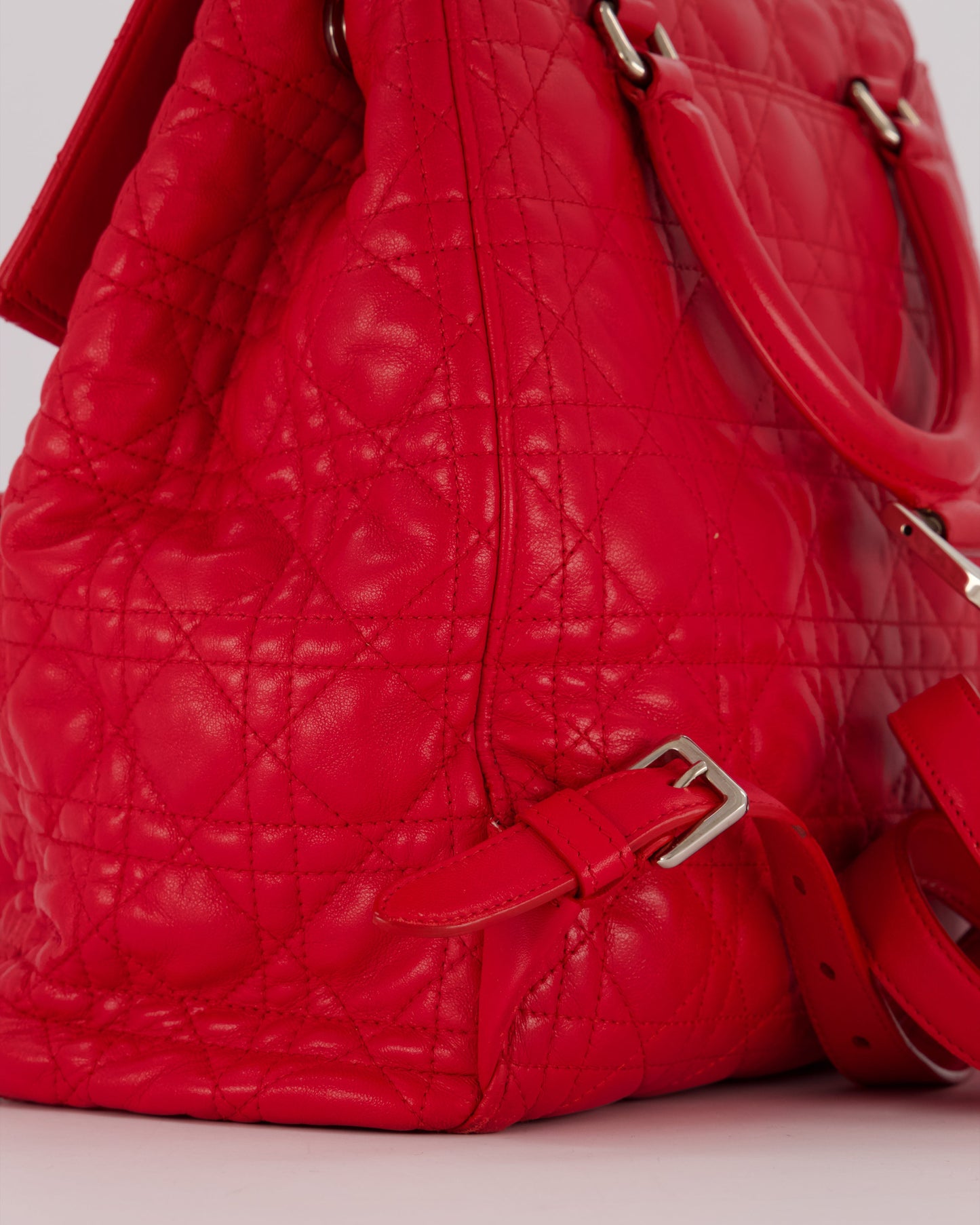 Christian Dior Red Cannage Leather Stardust Backpack with Silver Hardware
