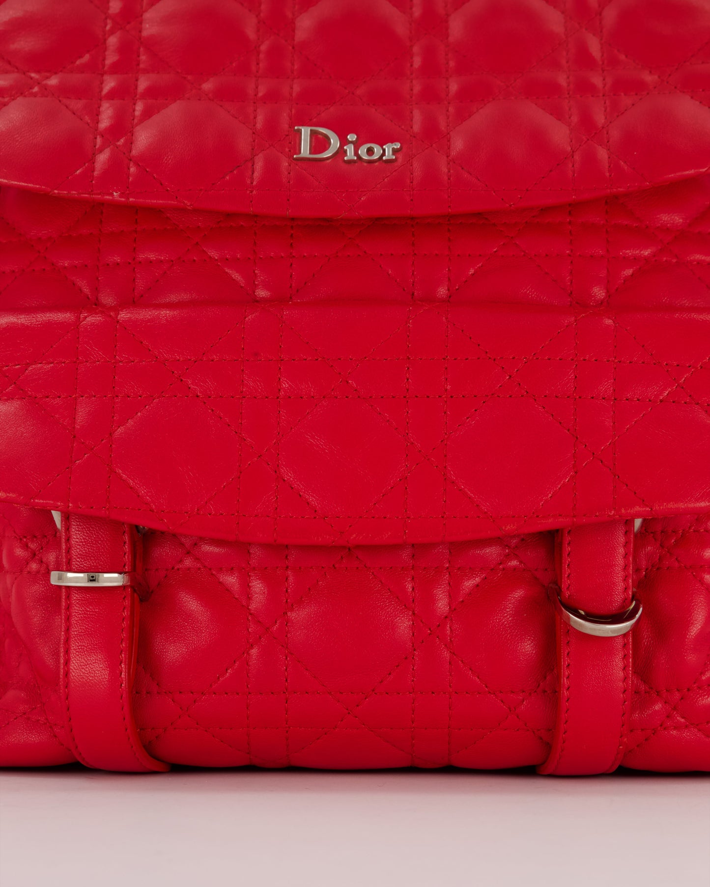Christian Dior Red Cannage Leather Stardust Backpack with Silver Hardware