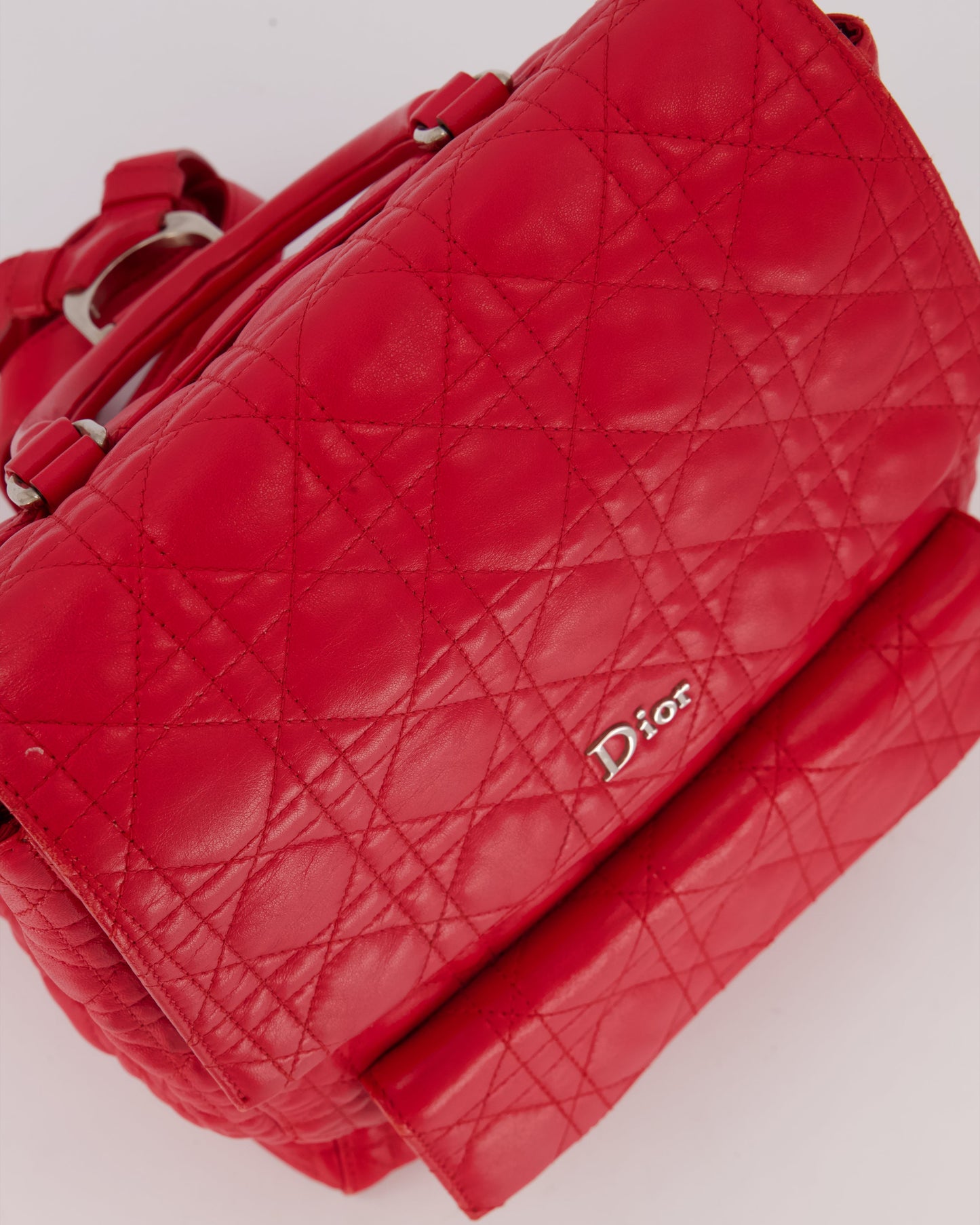 Christian Dior Red Cannage Leather Stardust Backpack with Silver Hardware