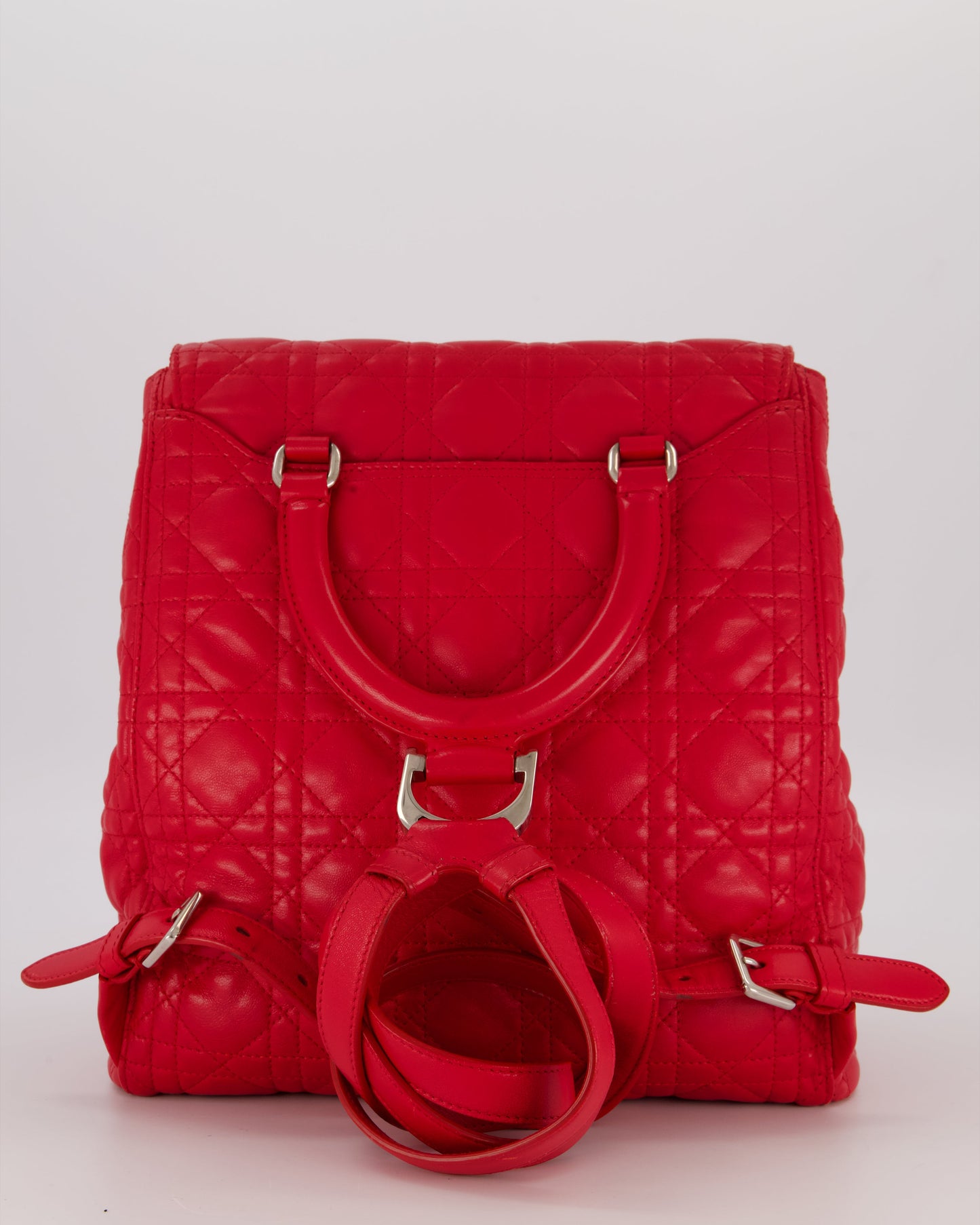 Christian Dior Red Cannage Leather Stardust Backpack with Silver Hardware