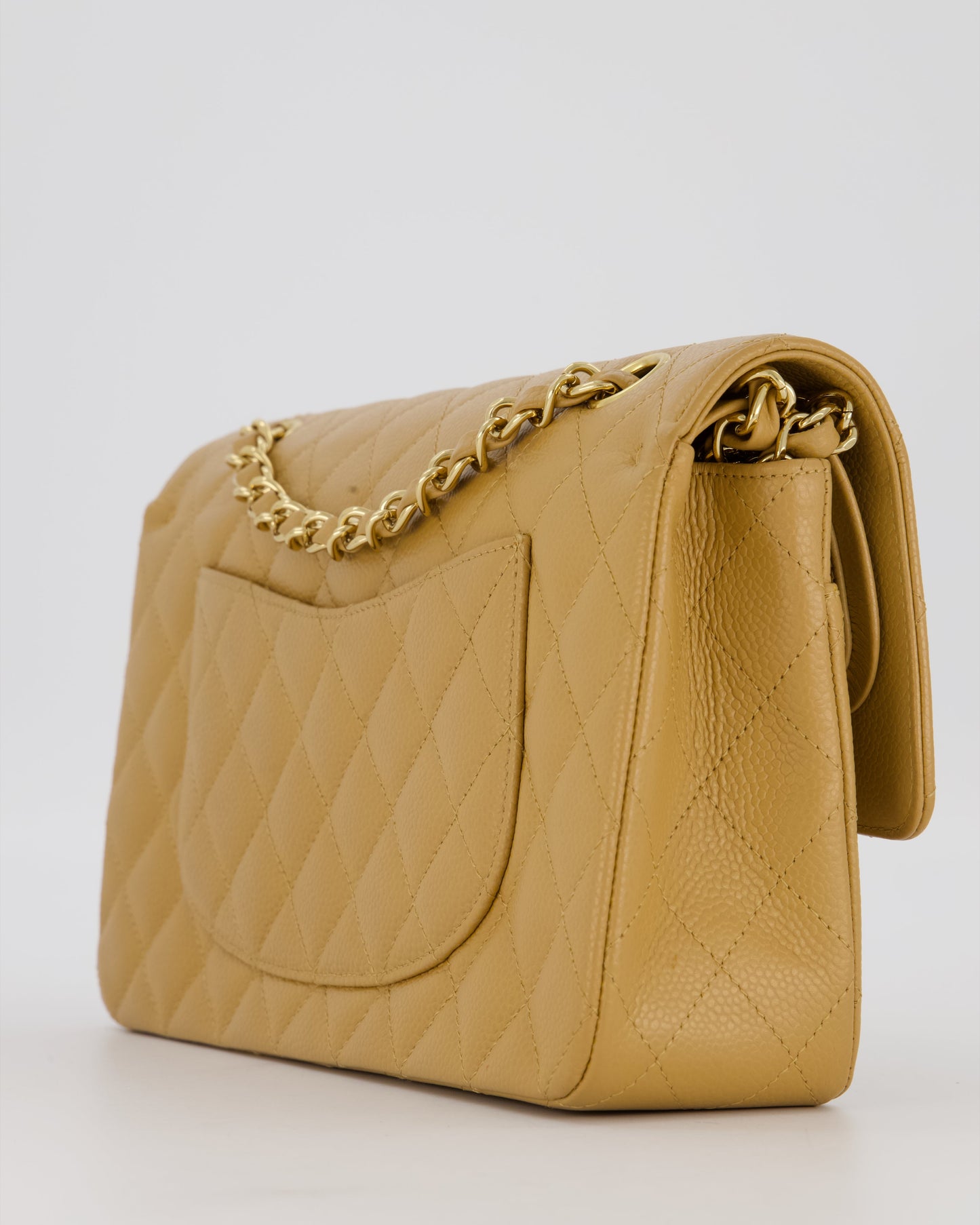 Chanel Chai Latte Medium Classic Double Flap Bag in Caviar Leather with 24K Gold Hardware