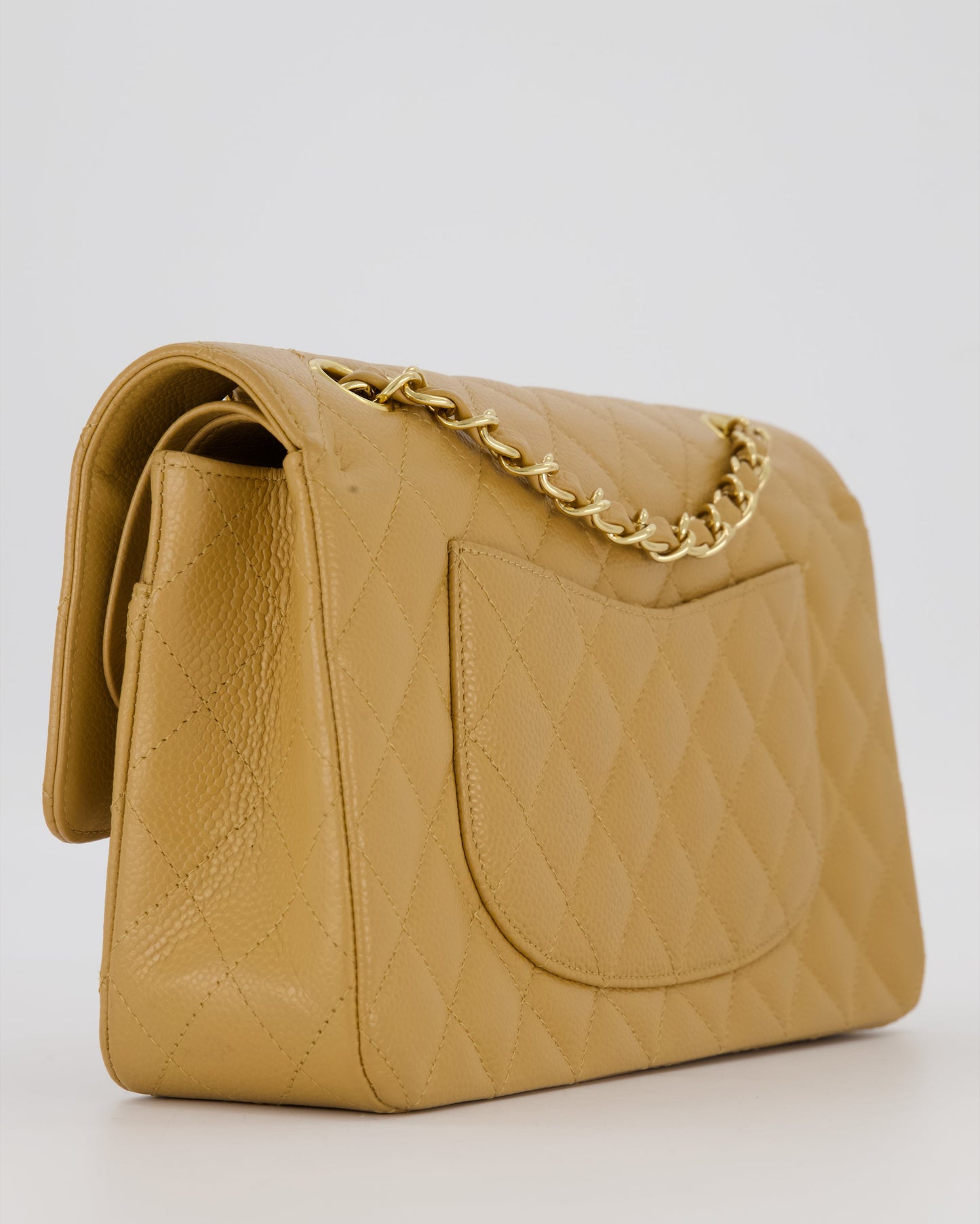 Chanel Chai Latte Medium Classic Double Flap Bag in Caviar Leather with 24K Gold Hardware