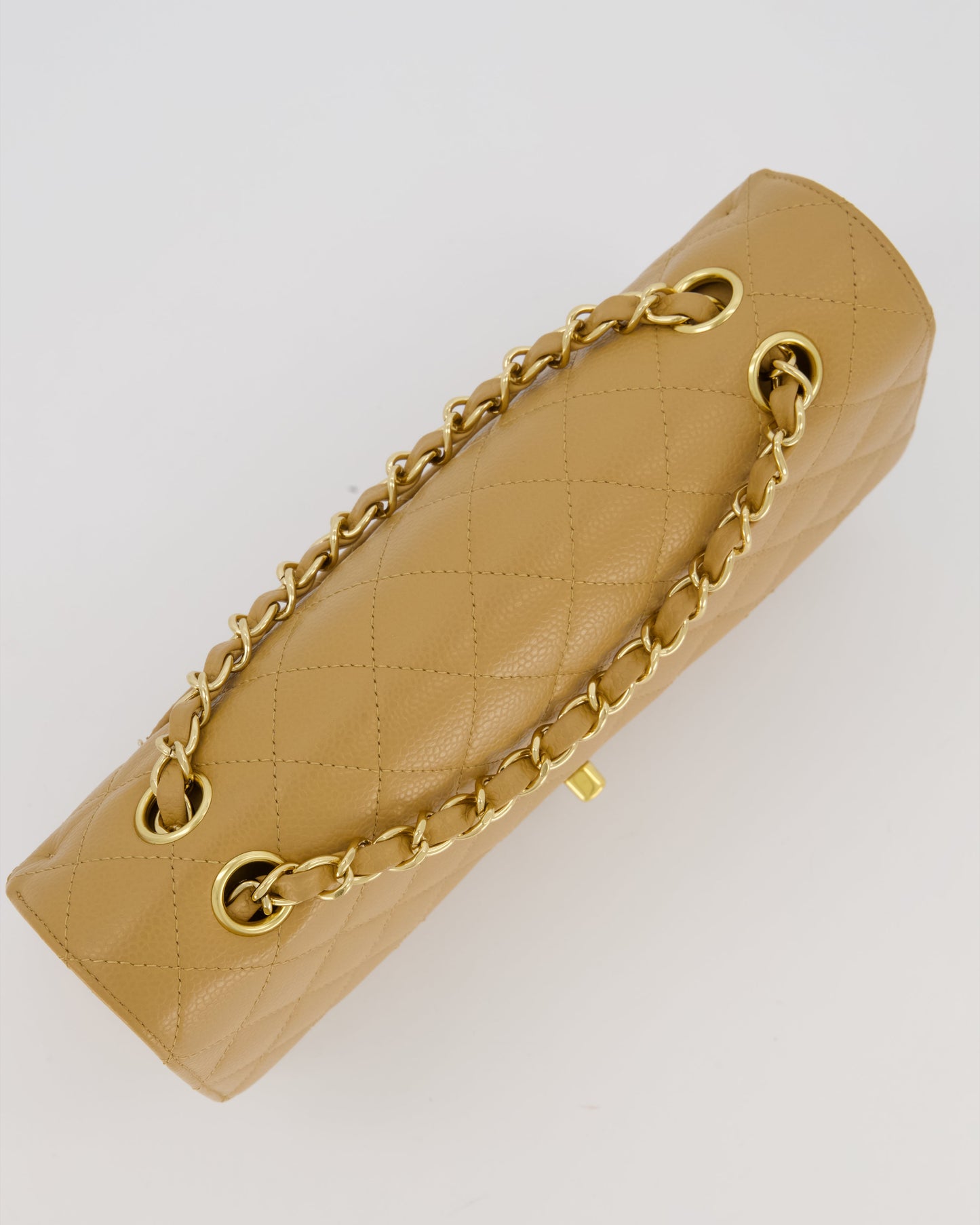Chanel Chai Latte Medium Classic Double Flap Bag in Caviar Leather with 24K Gold Hardware