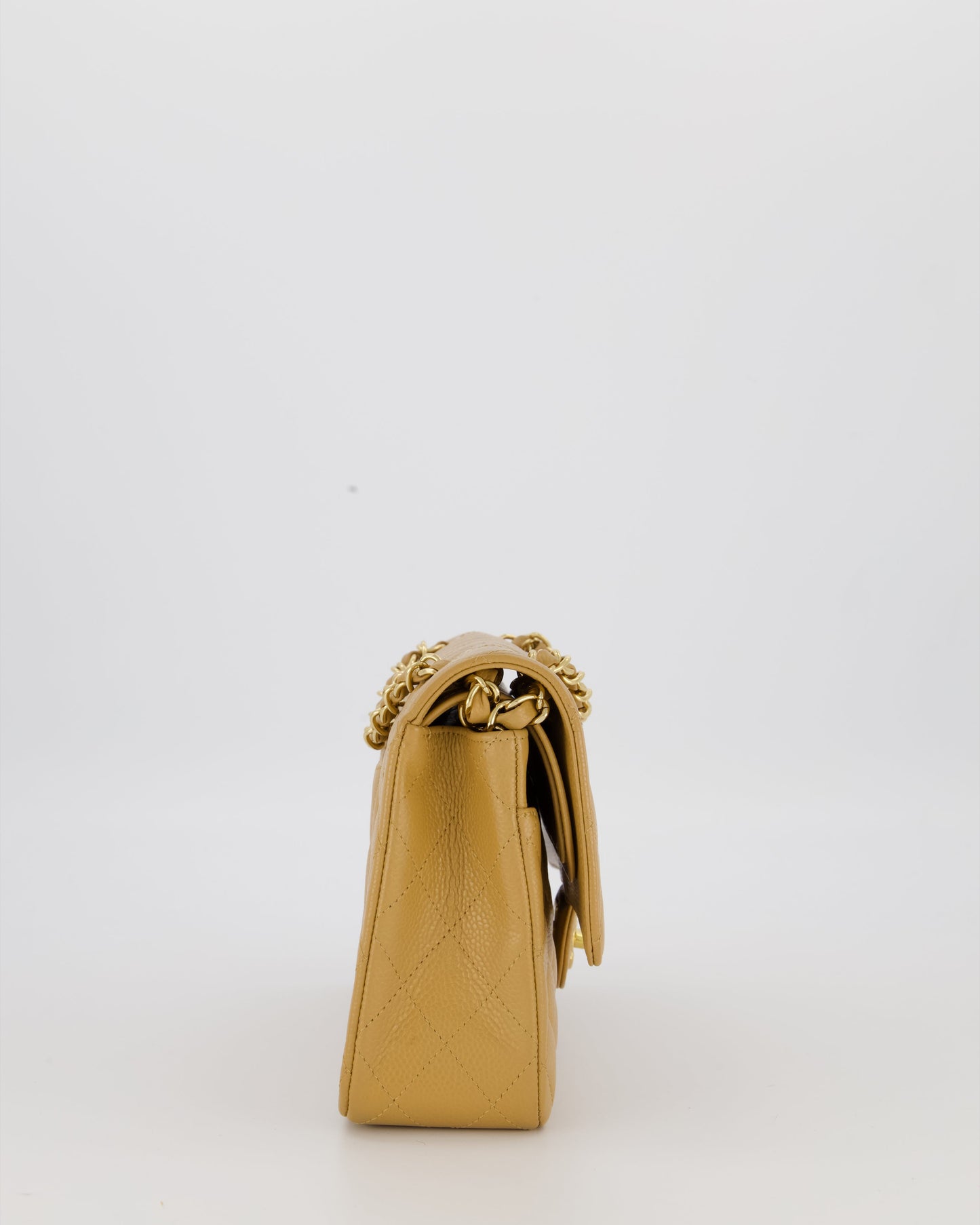Chanel Chai Latte Medium Classic Double Flap Bag in Caviar Leather with 24K Gold Hardware