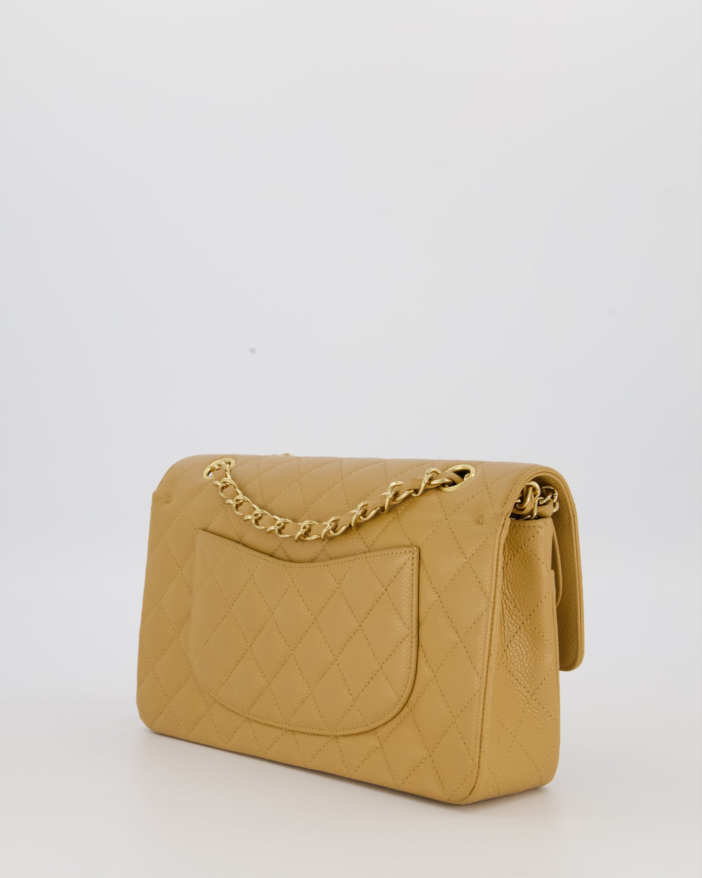 Chanel Chai Latte Medium Classic Double Flap Bag in Caviar Leather with 24K Gold Hardware