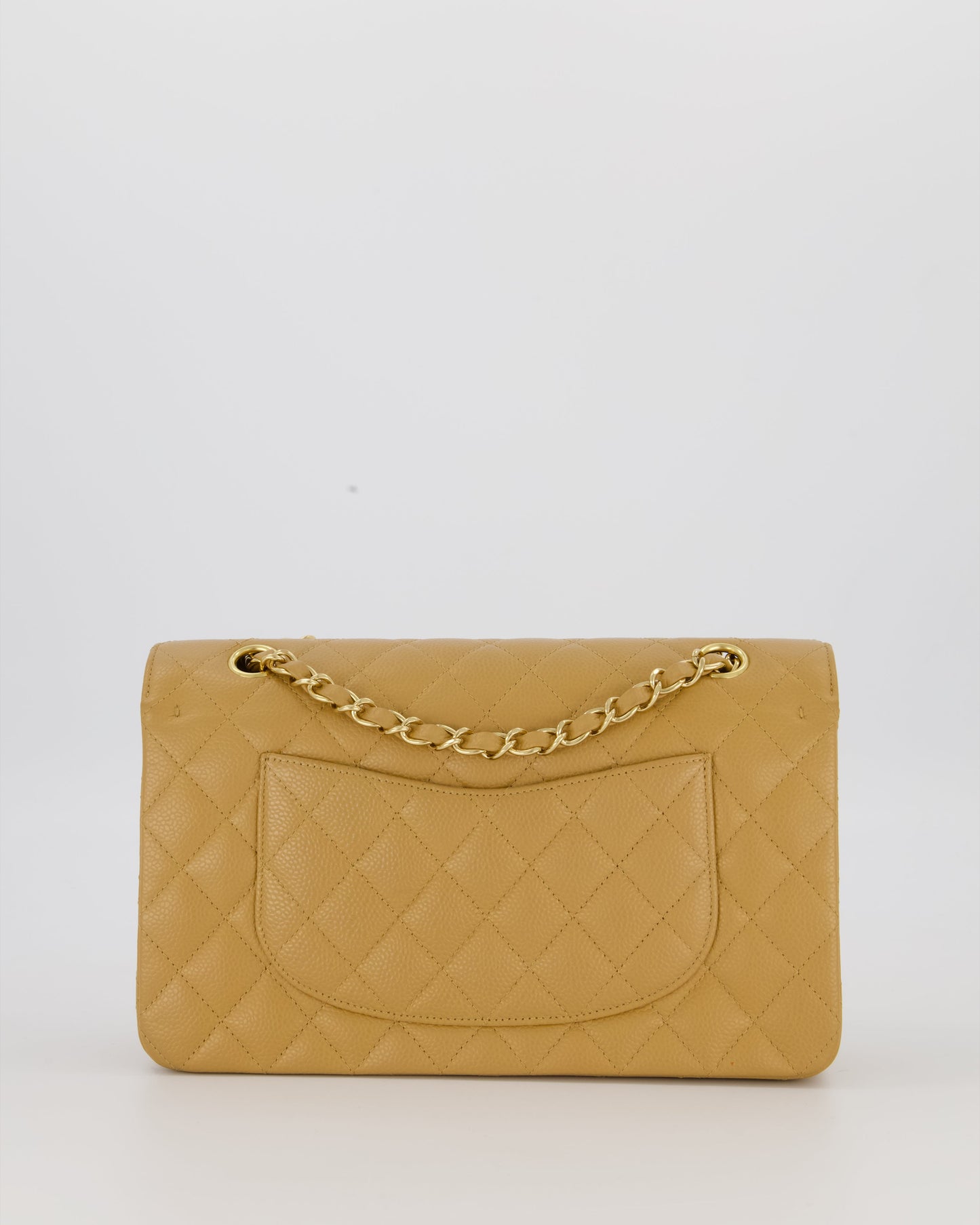 Chanel Chai Latte Medium Classic Double Flap Bag in Caviar Leather with 24K Gold Hardware