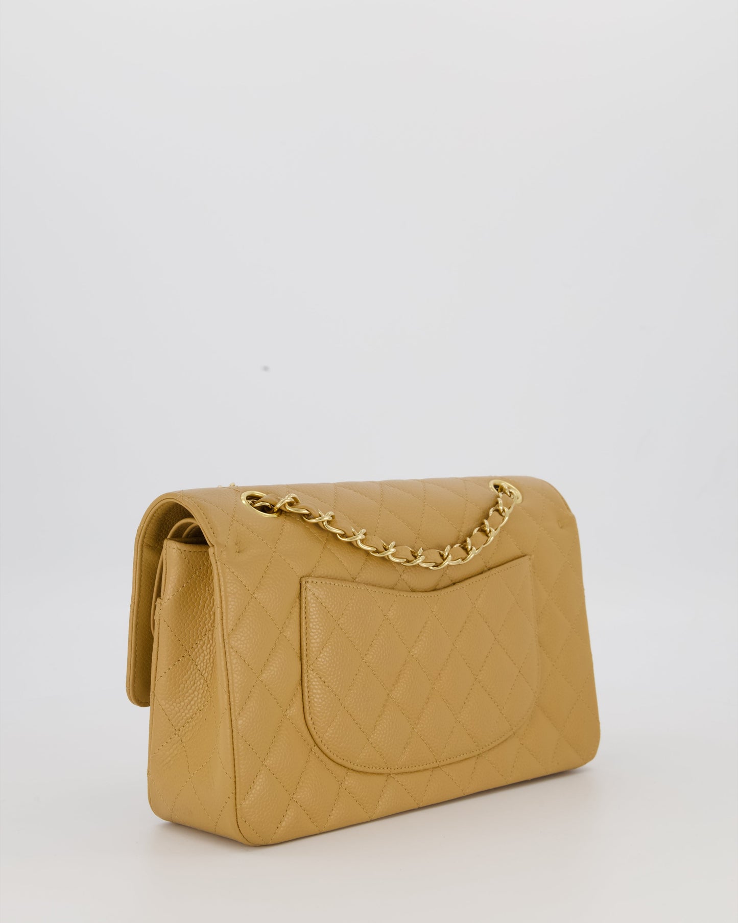 Chanel Chai Latte Medium Classic Double Flap Bag in Caviar Leather with 24K Gold Hardware