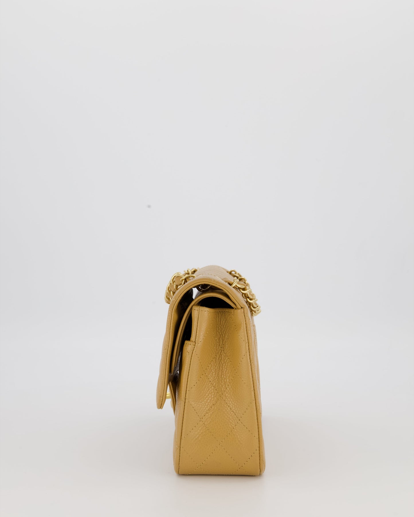 Chanel Chai Latte Medium Classic Double Flap Bag in Caviar Leather with 24K Gold Hardware