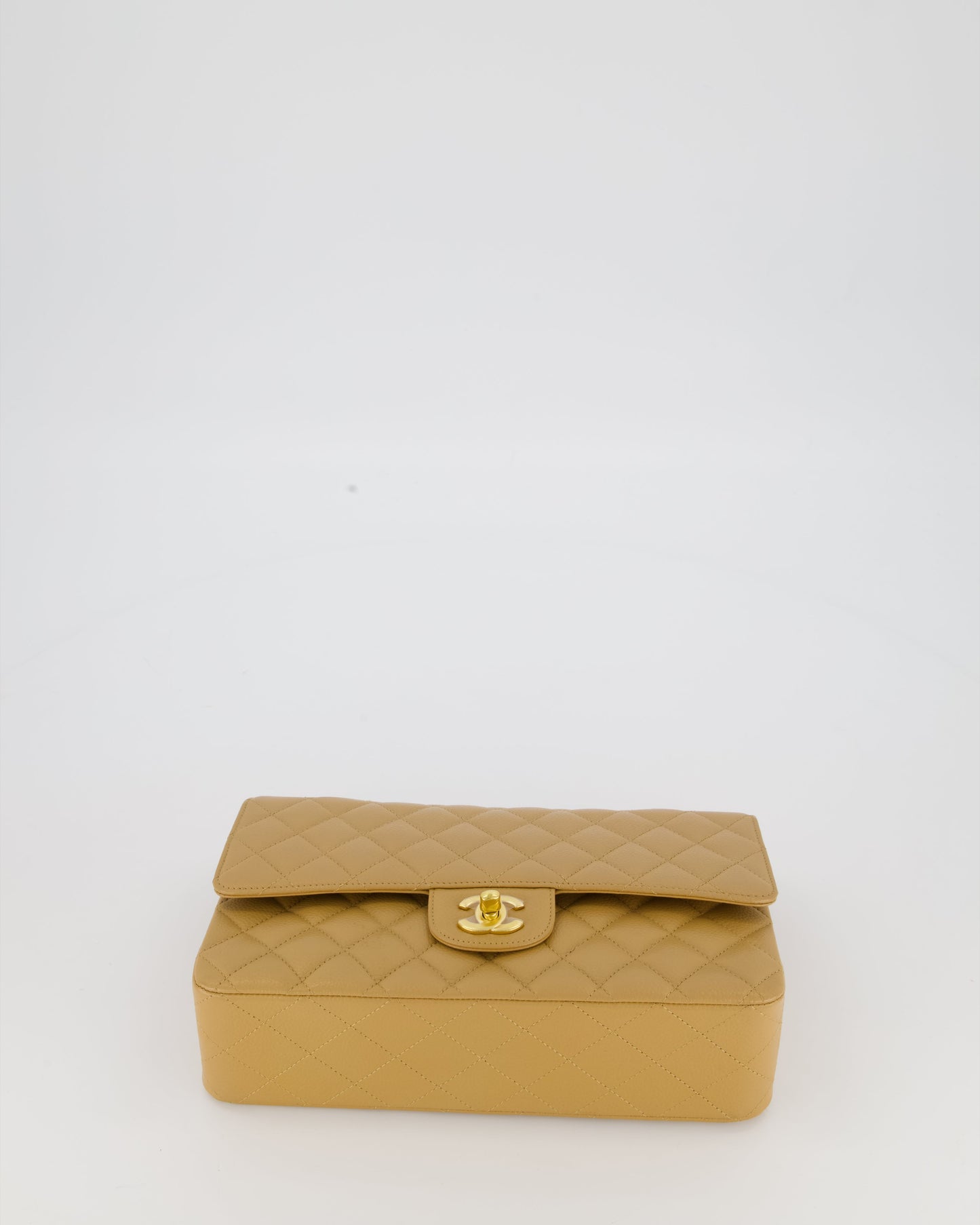 Chanel Chai Latte Medium Classic Double Flap Bag in Caviar Leather with 24K Gold Hardware