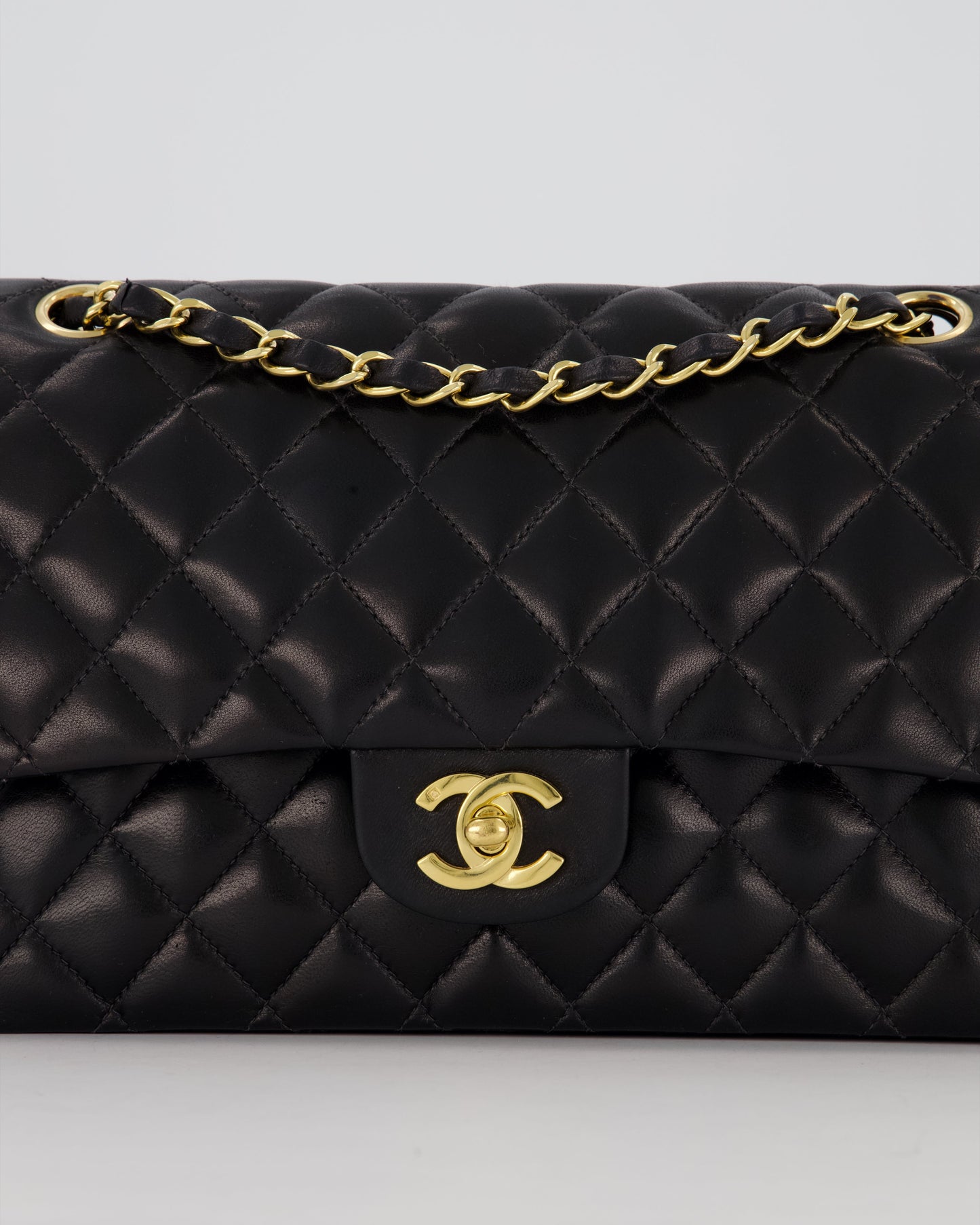 Chanel Black Medium Classic Double Flap Bag in Lambskin Leather with 24K Gold Hardware