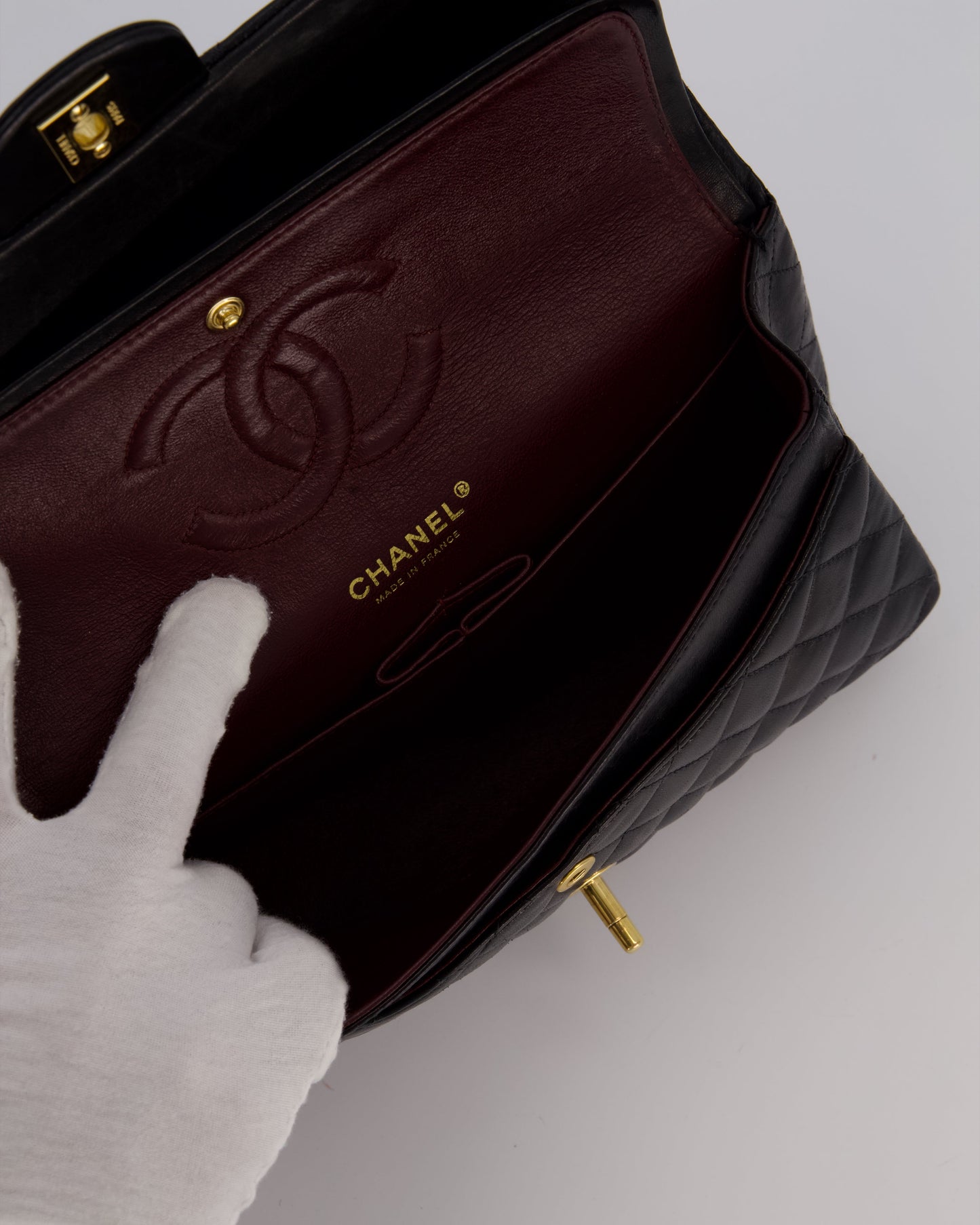 Chanel Black Medium Classic Double Flap Bag in Lambskin Leather with 24K Gold Hardware