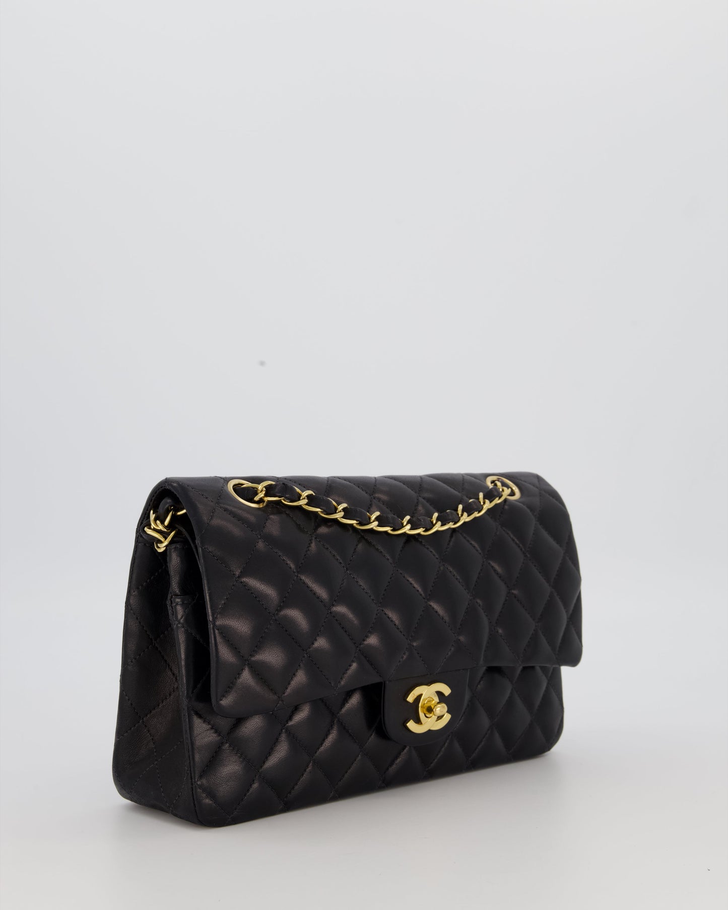Chanel Black Medium Classic Double Flap Bag in Lambskin Leather with 24K Gold Hardware