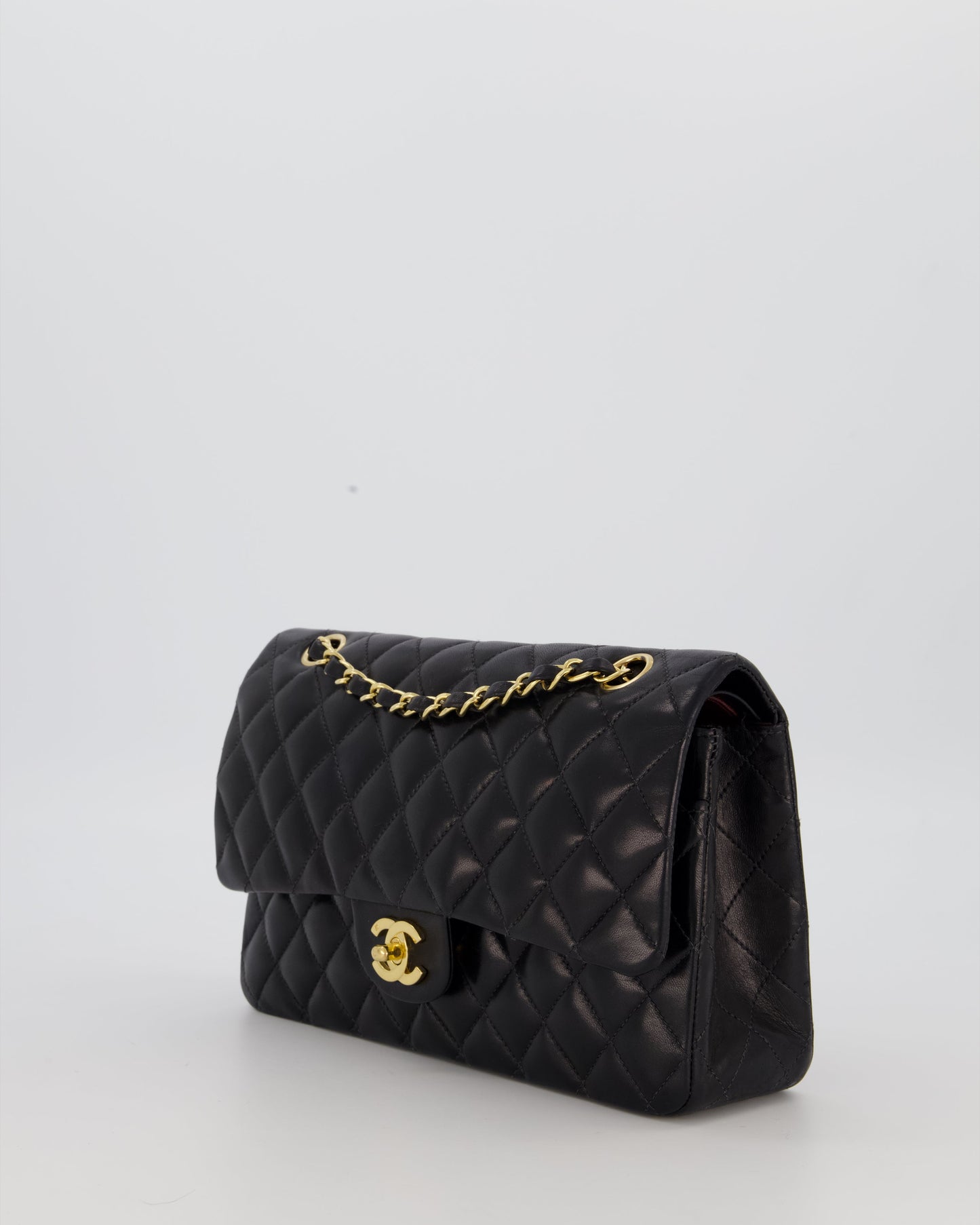 Chanel Black Medium Classic Double Flap Bag in Lambskin Leather with 24K Gold Hardware