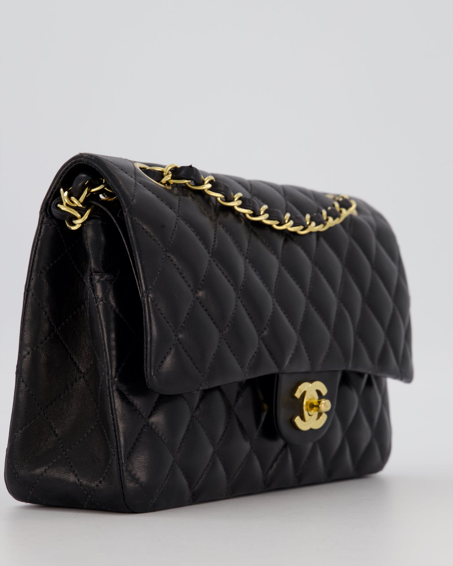 Chanel Black Medium Classic Double Flap Bag in Lambskin Leather with 24K Gold Hardware