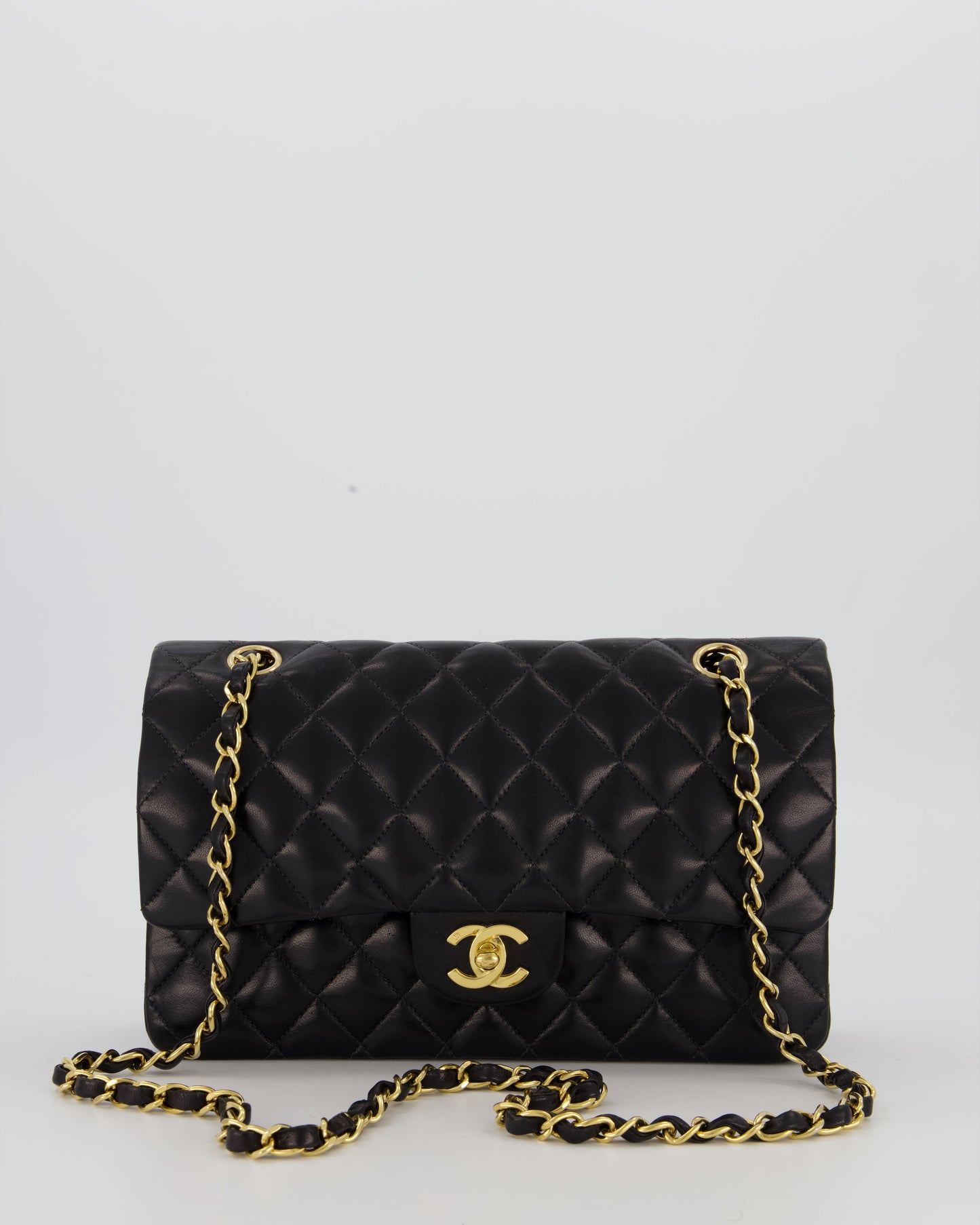 Chanel Black Medium Classic Double Flap Bag in Lambskin Leather with 24K Gold Hardware