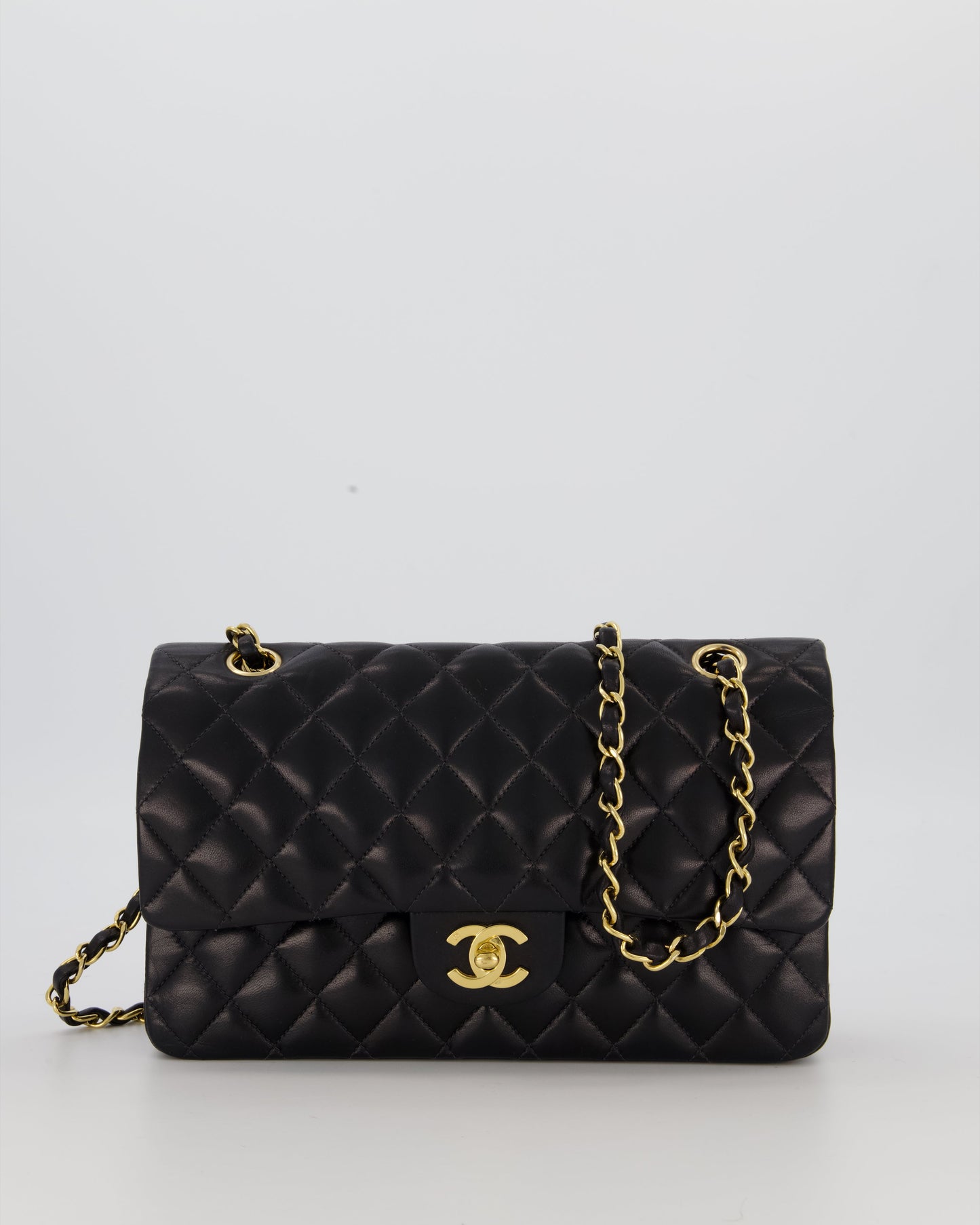 Chanel Black Medium Classic Double Flap Bag in Lambskin Leather with 24K Gold Hardware