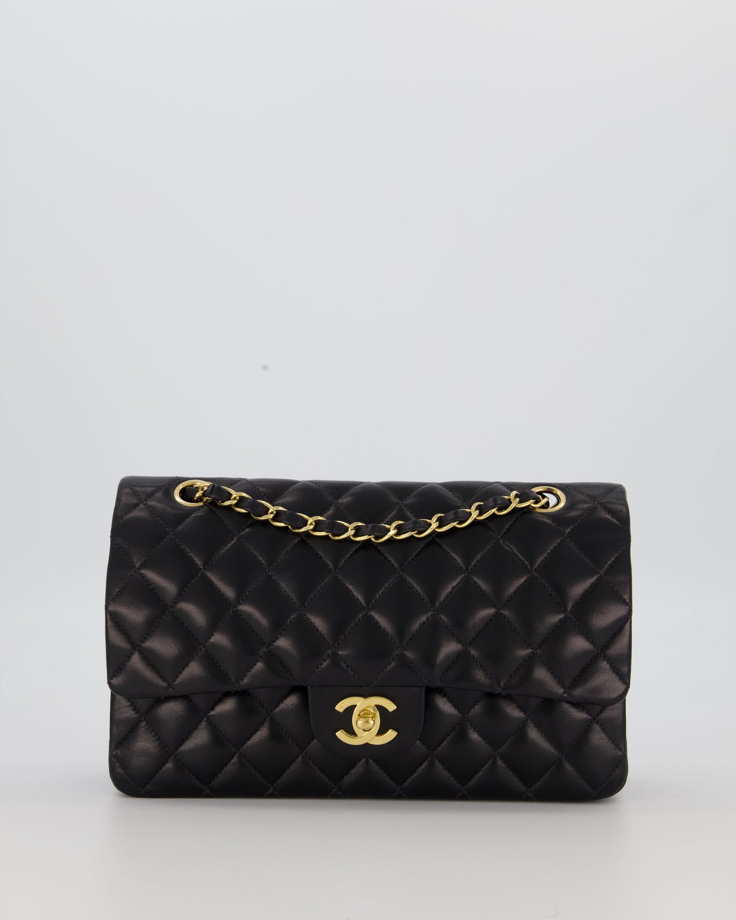 Chanel Black Medium Classic Double Flap Bag in Lambskin Leather with 24K Gold Hardware