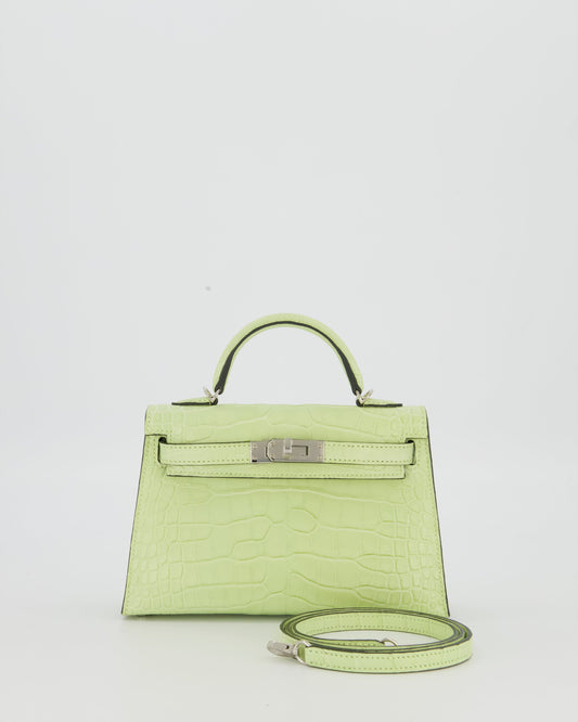 *SUPER RARE & HOT* Hermès Mini Kelly II 20 Bag in Jaune Bourgeon Alligator Mississippiensis Leather with Palladium Hardware
