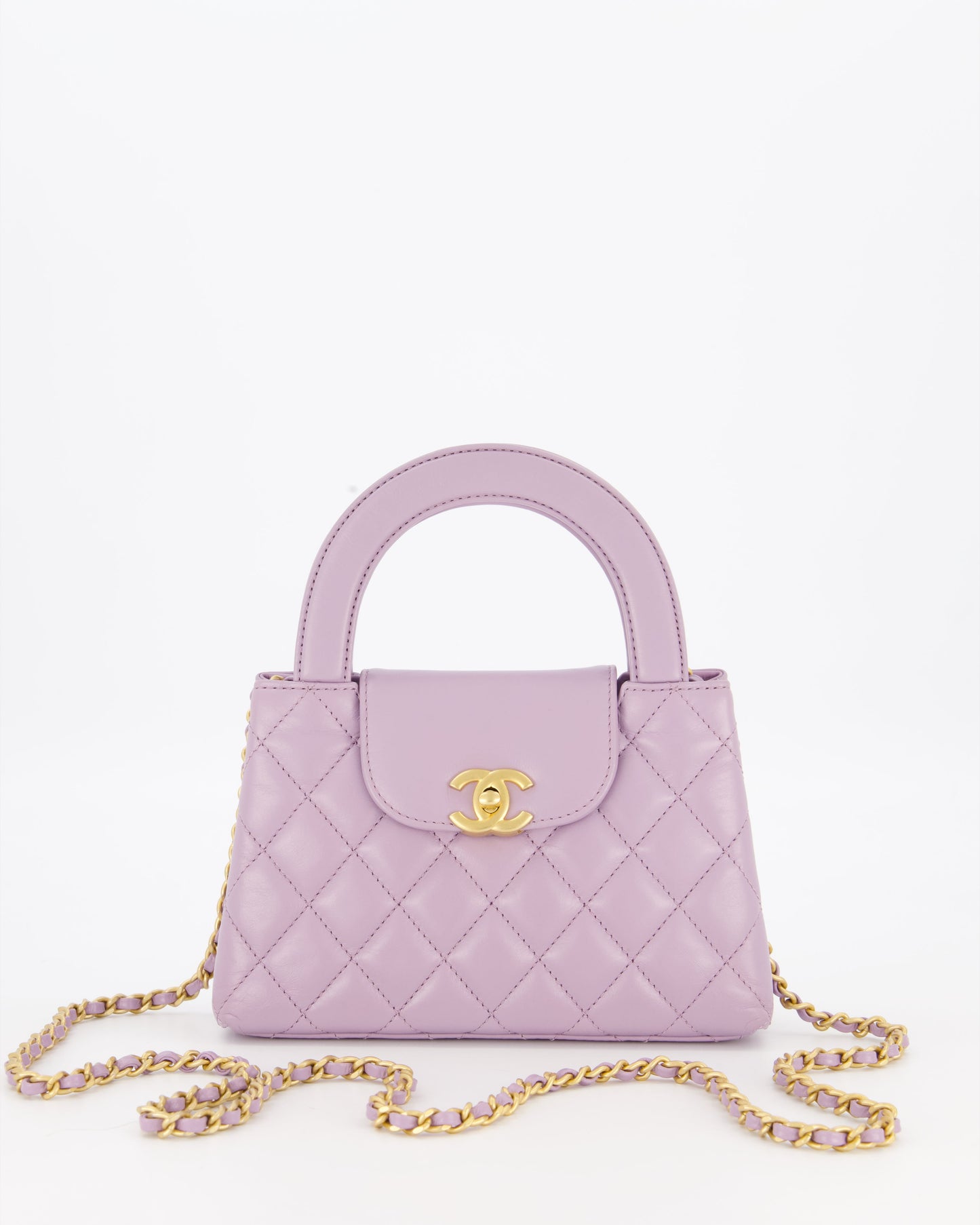 Chanel Lilac Small Mini Kelly Shopping Bag in Calfskin Leather with Brushed Gold Hardware