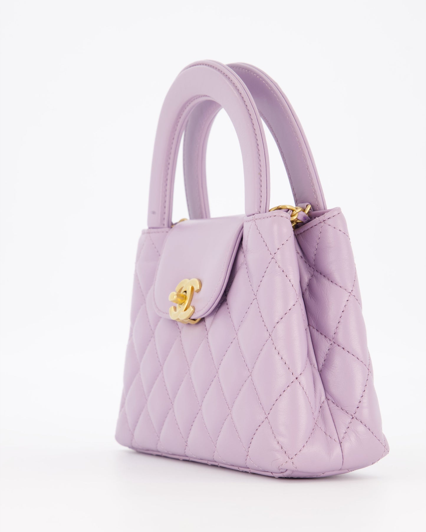 Chanel Lilac Small Mini Kelly Shopping Bag in Calfskin Leather with Brushed Gold Hardware