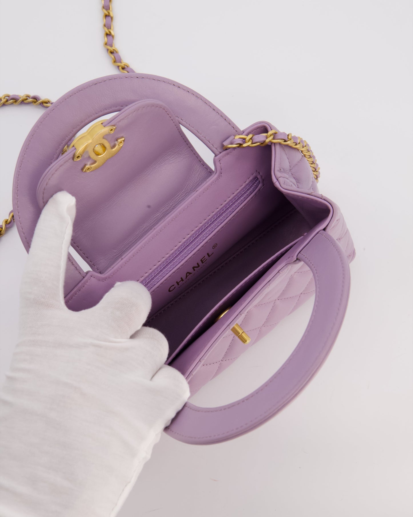 Chanel Lilac Small Mini Kelly Shopping Bag in Calfskin Leather with Brushed Gold Hardware