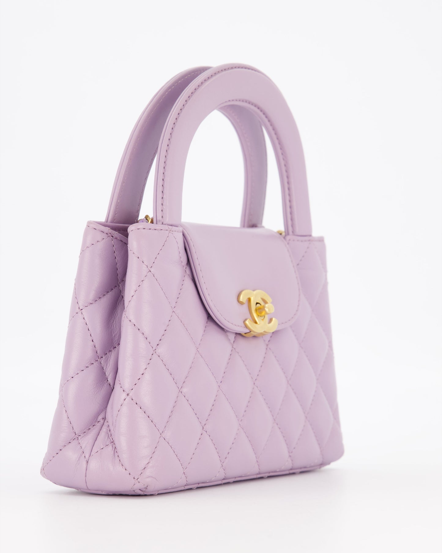 Chanel Lilac Small Mini Kelly Shopping Bag in Calfskin Leather with Brushed Gold Hardware