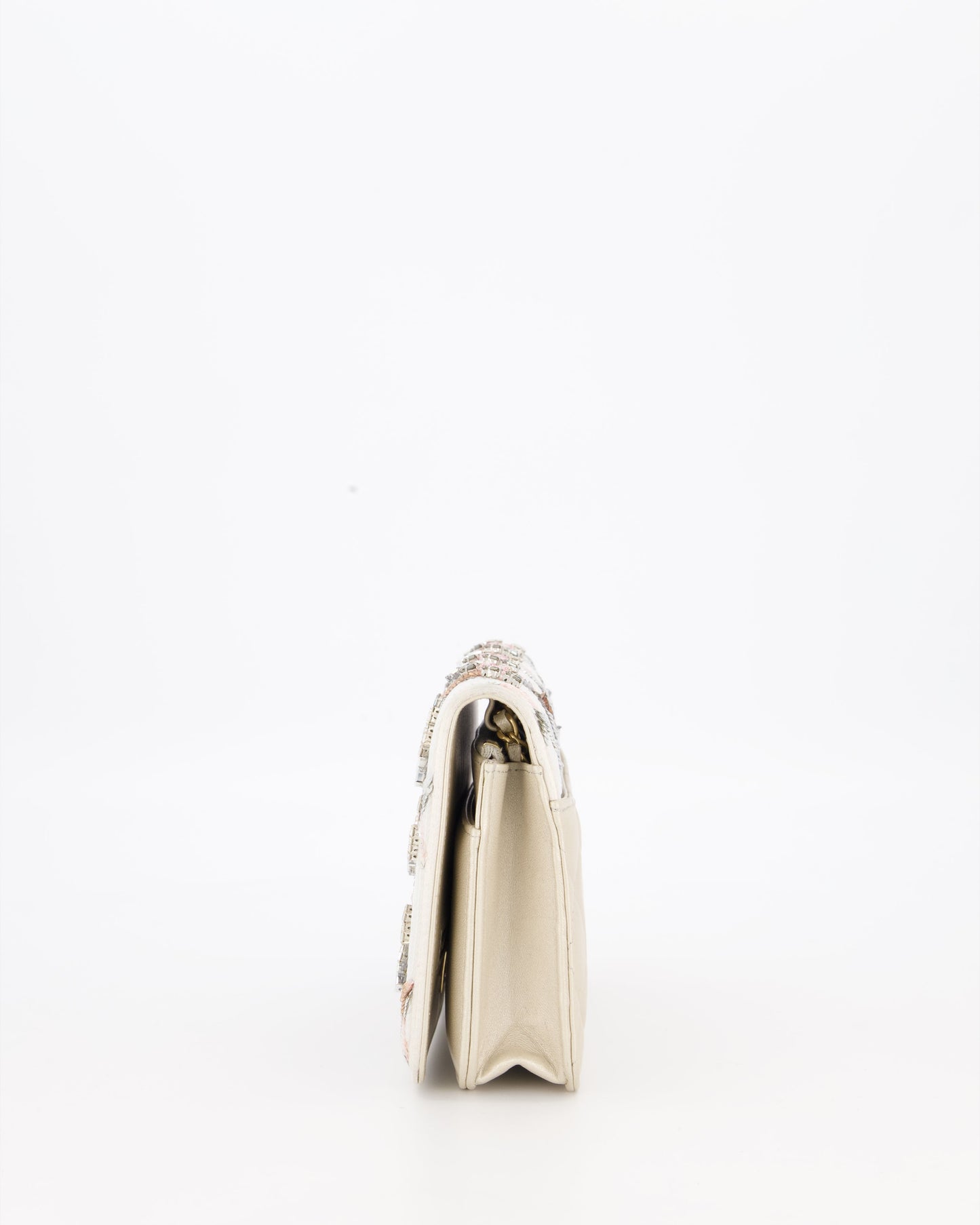 Chanel Silver Cruise Wallet on Chain Bag in Lambskin Leather with Sequin Embroidered and Champagne Gold Hardware