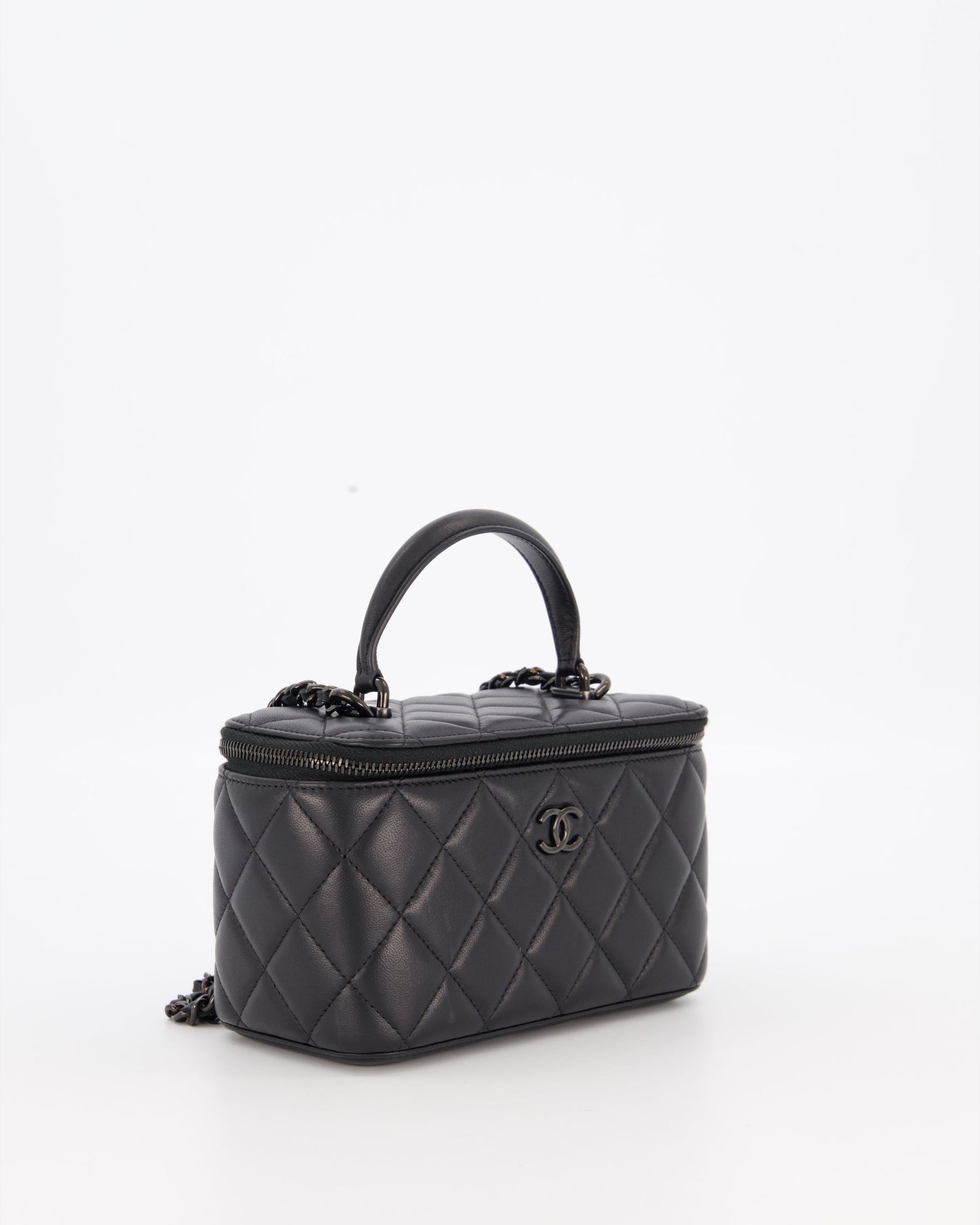 Chanel Black Small Top Handle Vanity Case in Lambskin Leather with So Black Hardware