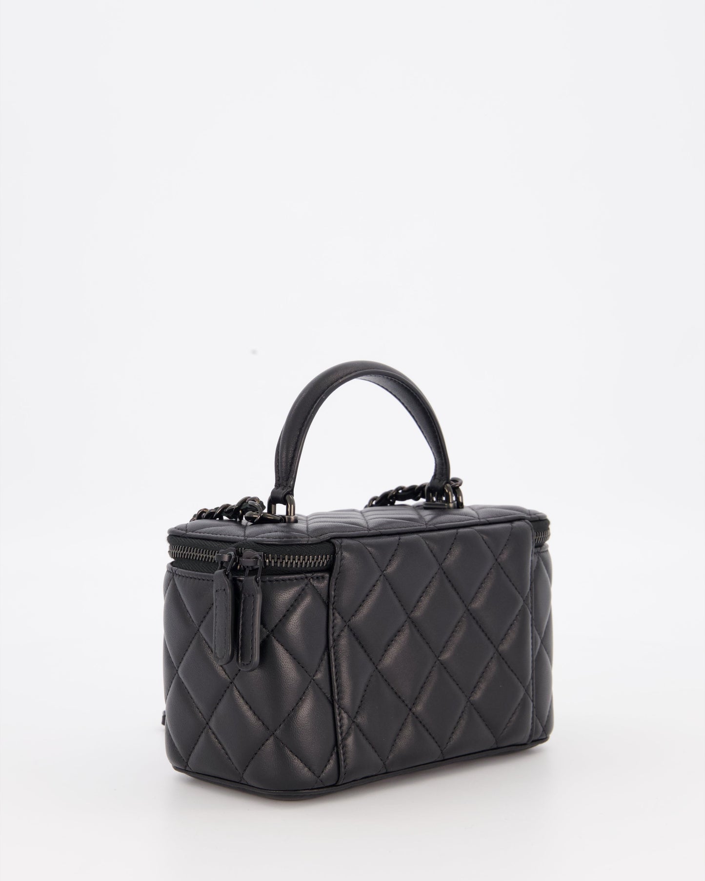Chanel Black Small Top Handle Vanity Case in Lambskin Leather with So Black Hardware