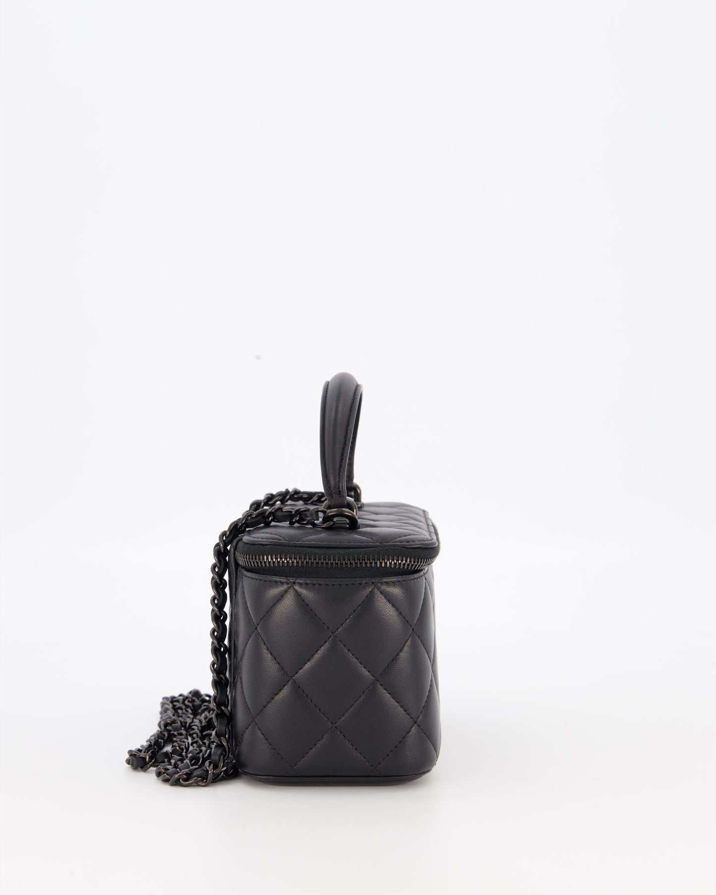 Chanel Black Small Top Handle Vanity Case in Lambskin Leather with So Black Hardware