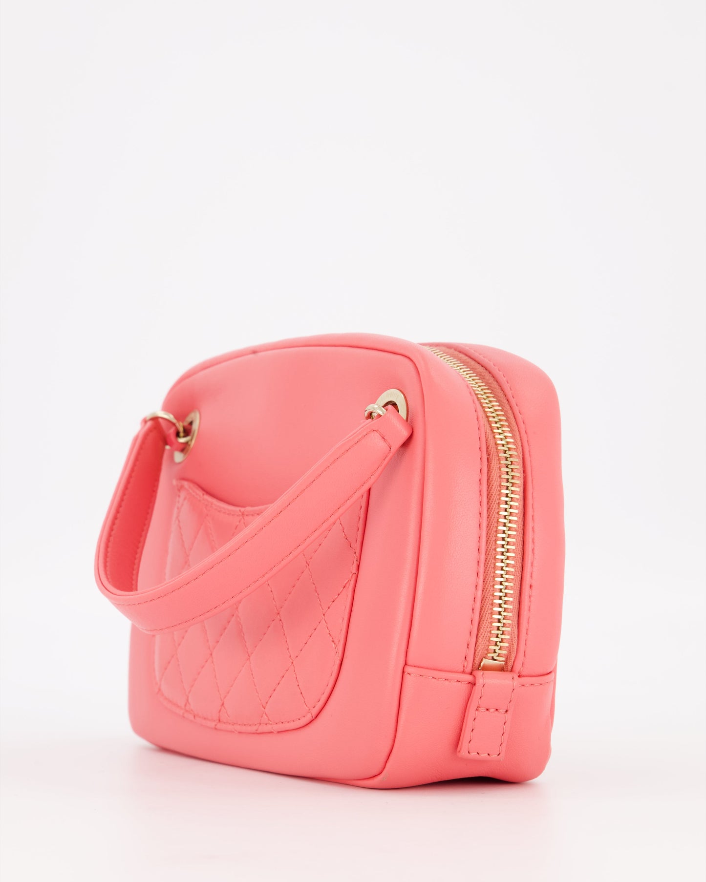 Chanel Coral Pink Small Camera Bag in Lambskin Leather with Multicolour Crystal CC Logo & Champagne Gold Hardware