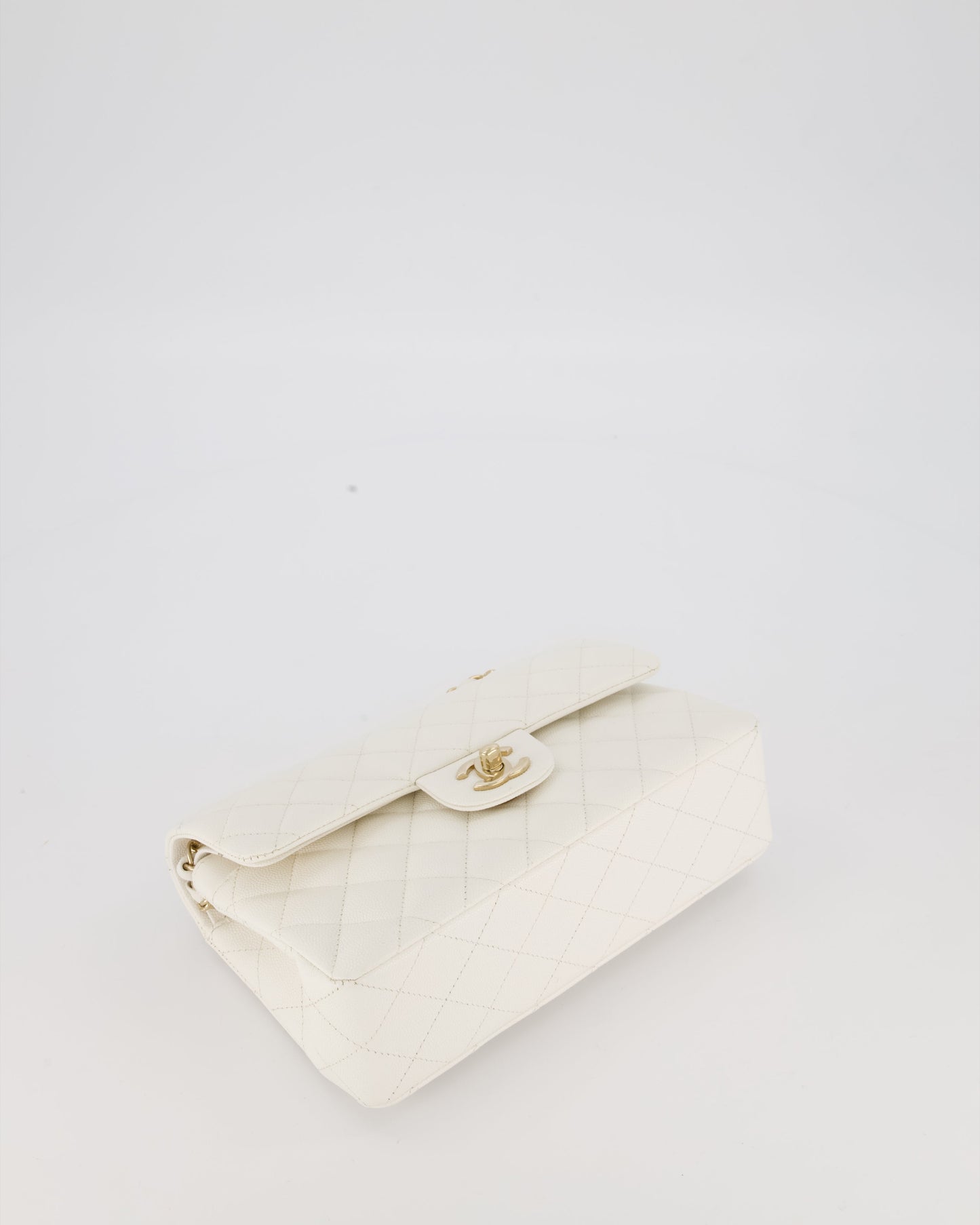 Chanel Small Classic Double Flap Bag in White Caviar Leather with Champagne Gold Hardware