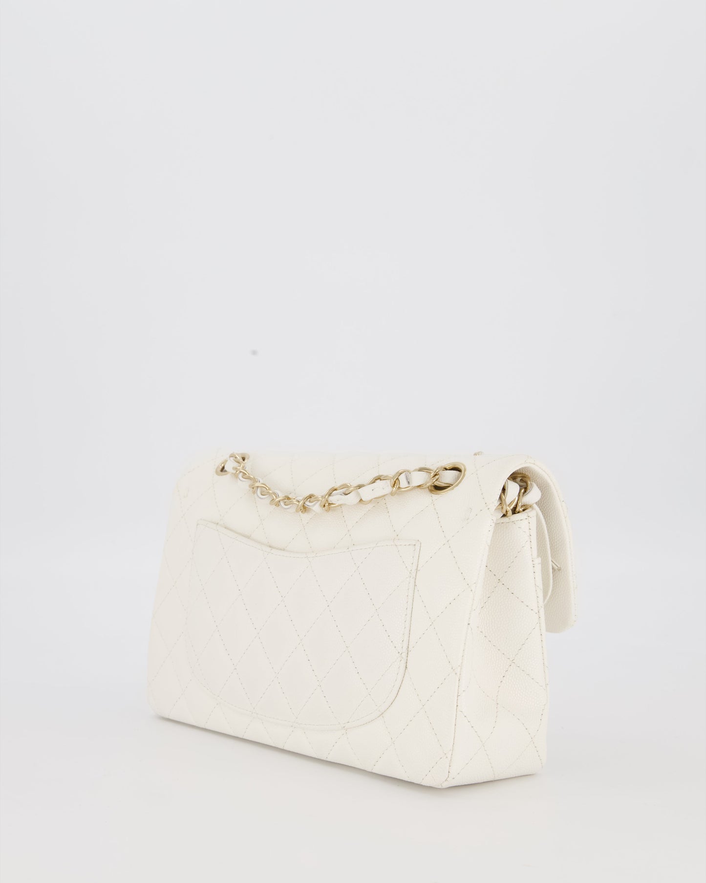 Chanel Small Classic Double Flap Bag in White Caviar Leather with Champagne Gold Hardware