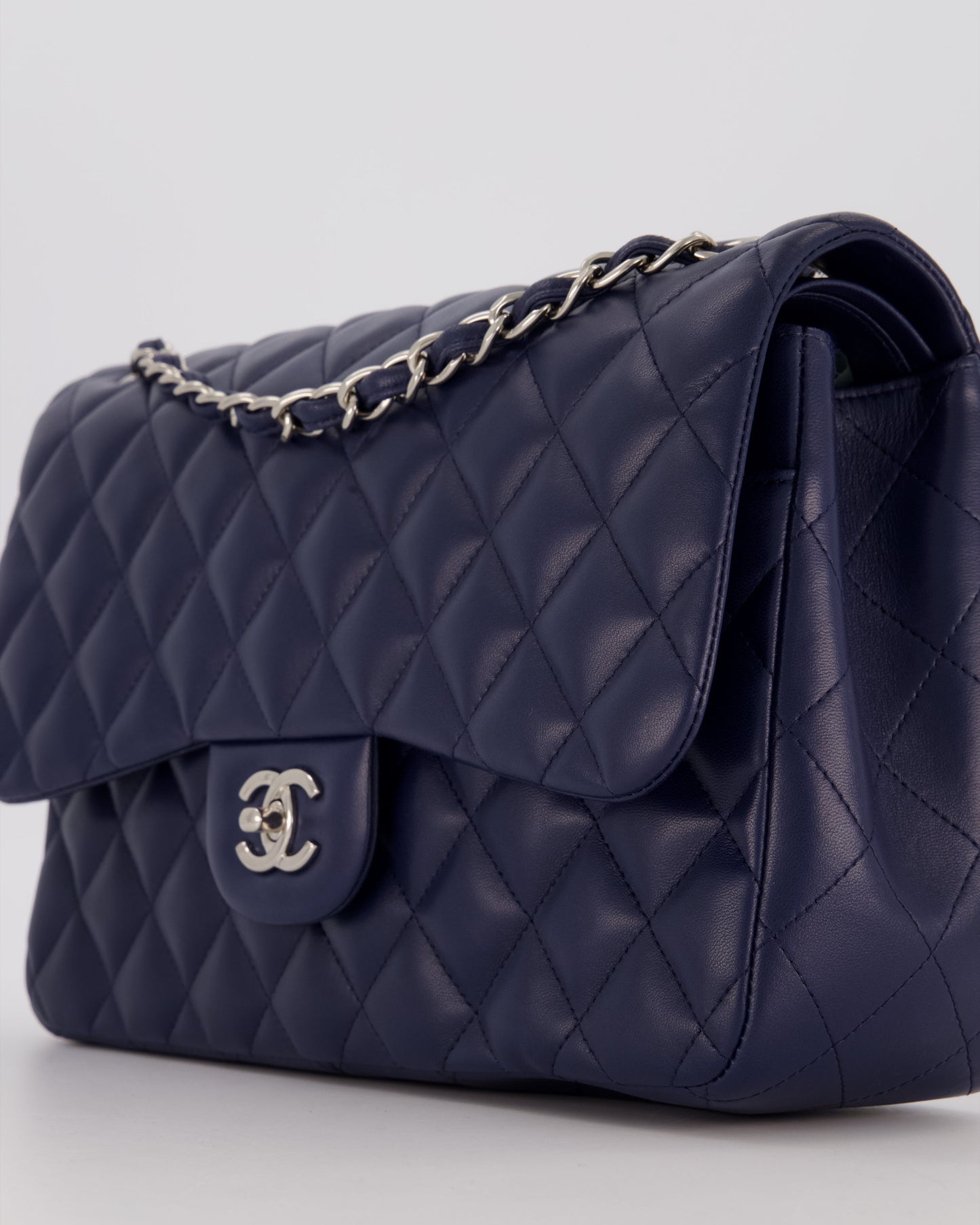 Chanel Navy Jumbo Classic Double Flap Bag in Lambskin Leather with Silver Hardware RRP £9,540