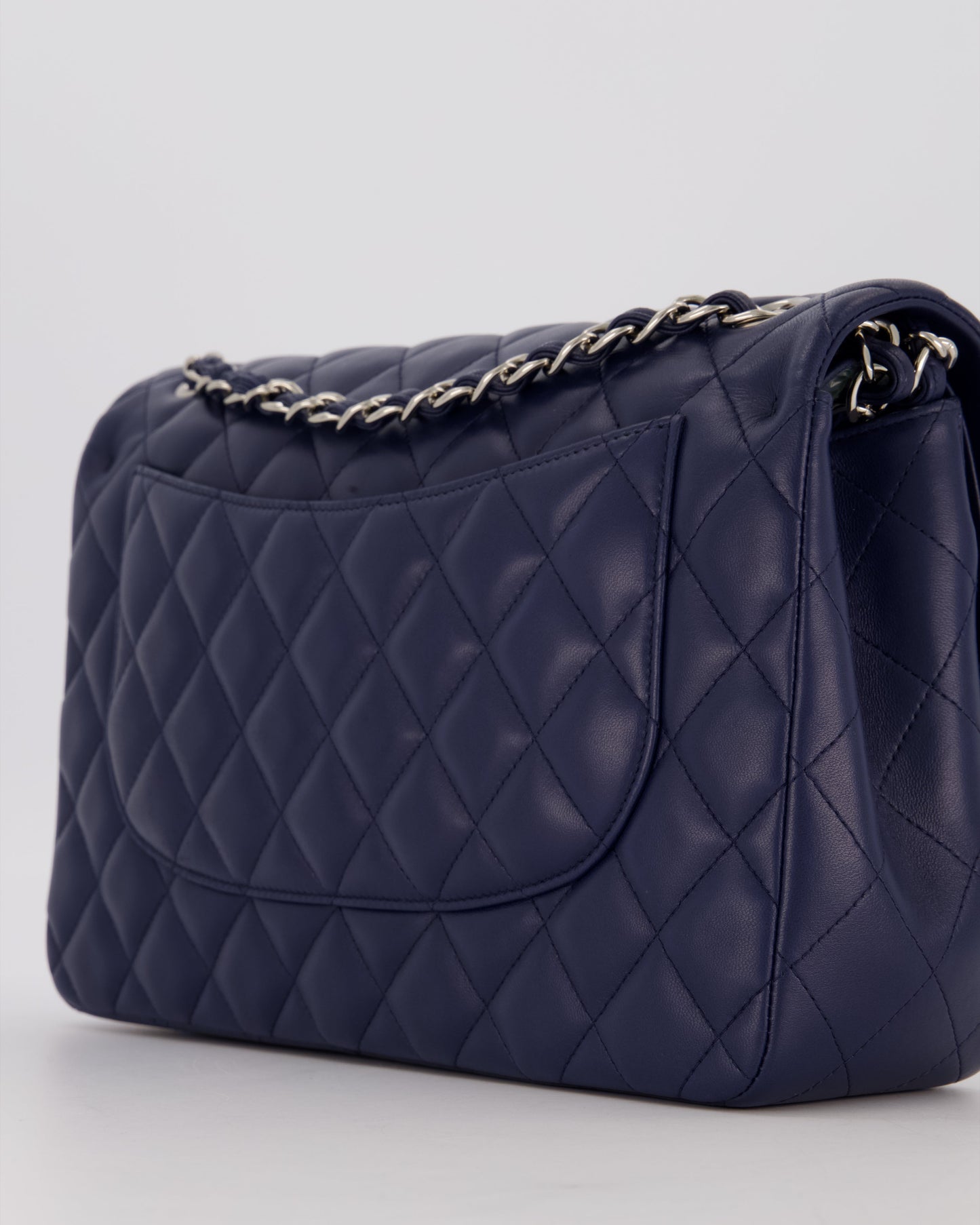 Chanel Navy Jumbo Classic Double Flap Bag in Lambskin Leather with Silver Hardware RRP £9,540