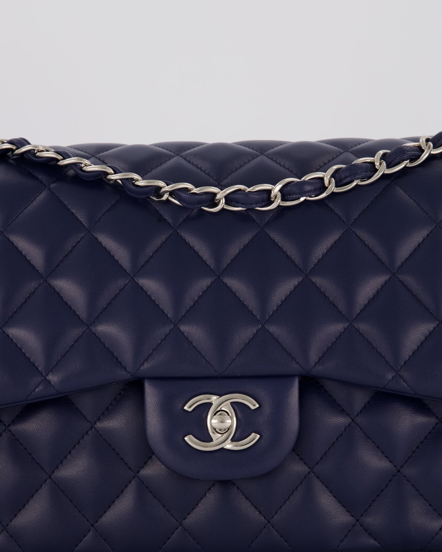 Chanel Navy Jumbo Classic Double Flap Bag in Lambskin Leather with Silver Hardware RRP £9,540