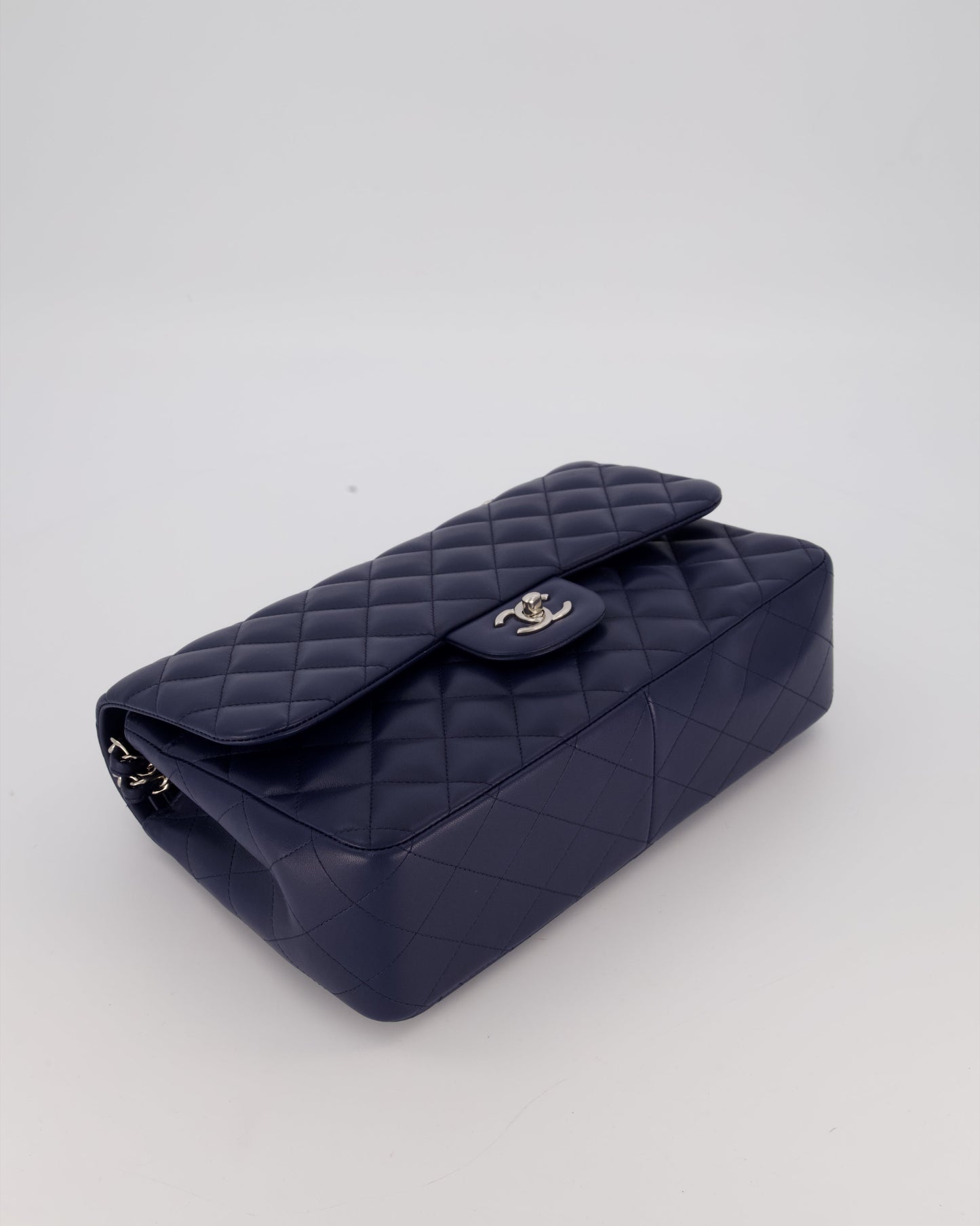 Chanel Navy Jumbo Classic Double Flap Bag in Lambskin Leather with Silver Hardware RRP £9,540