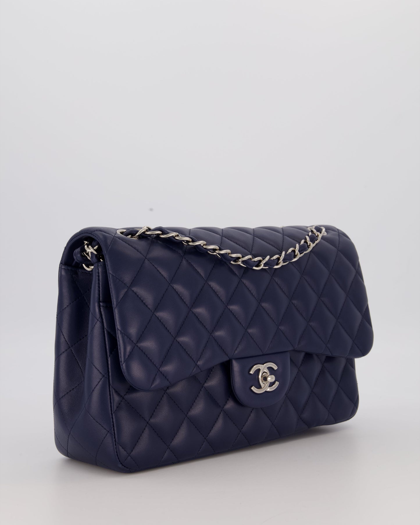 Chanel Navy Jumbo Classic Double Flap Bag in Lambskin Leather with Silver Hardware RRP £9,540