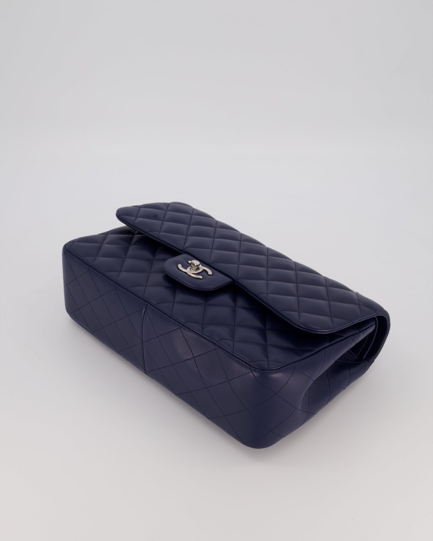 Chanel Navy Jumbo Classic Double Flap Bag in Lambskin Leather with Silver Hardware RRP £9,540