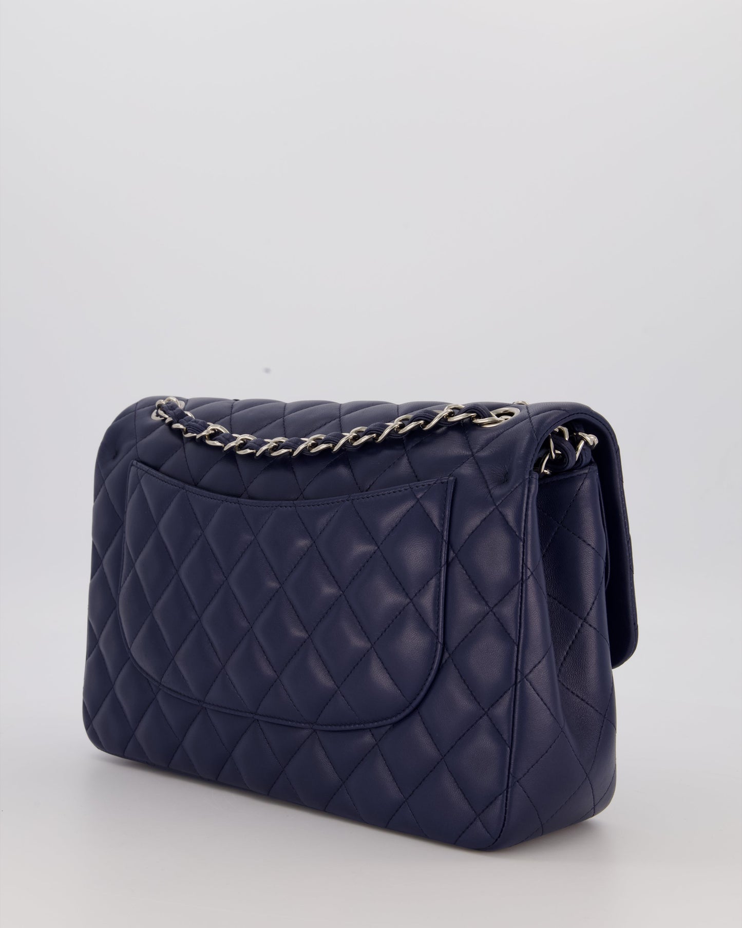Chanel Navy Jumbo Classic Double Flap Bag in Lambskin Leather with Silver Hardware RRP £9,540