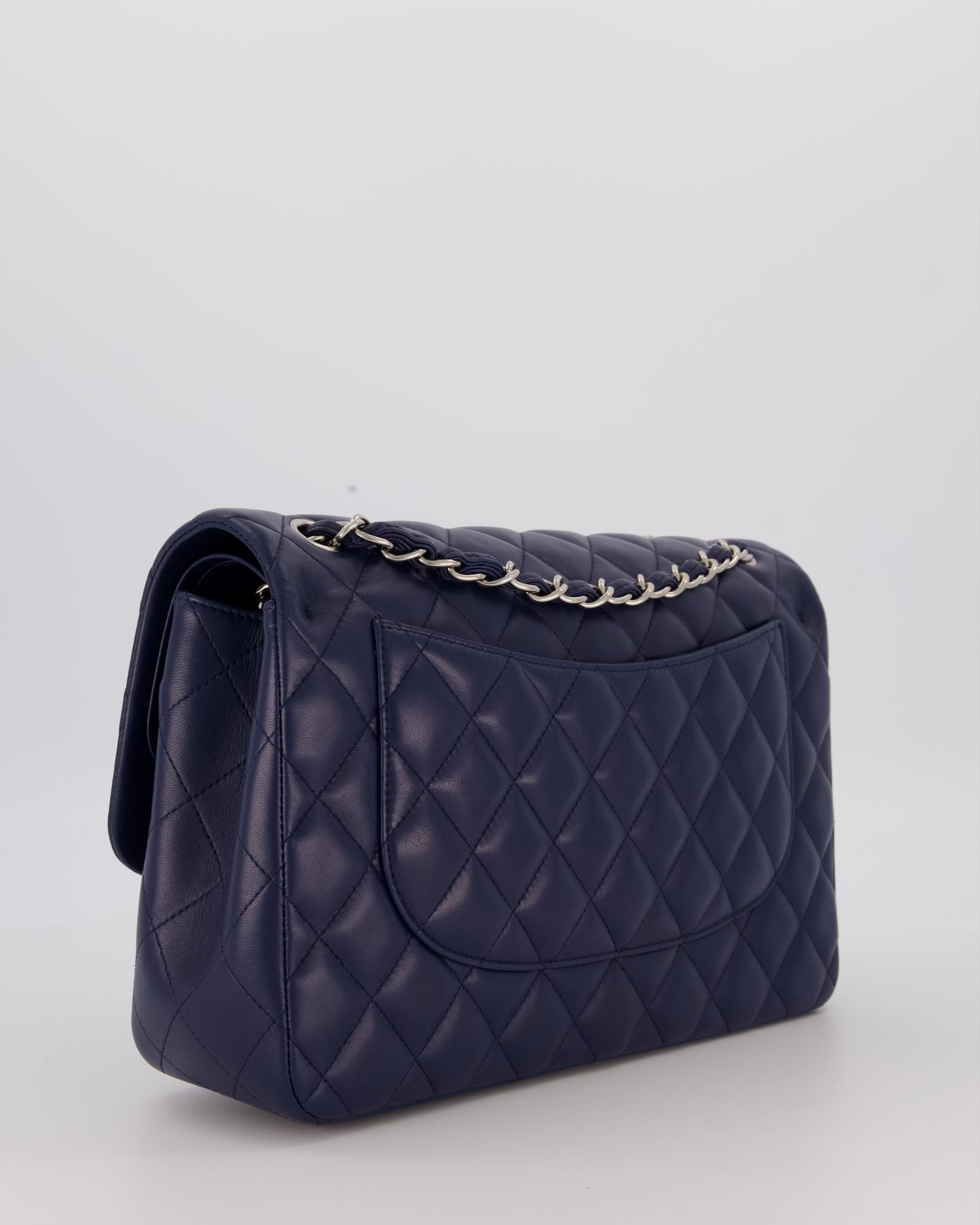 Chanel Navy Jumbo Classic Double Flap Bag in Lambskin Leather with Silver Hardware RRP £9,540
