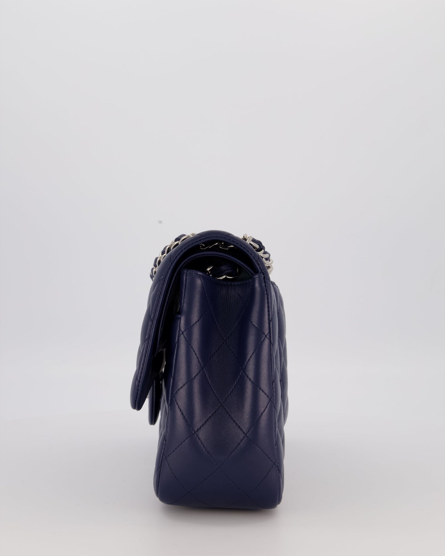 Chanel Navy Jumbo Classic Double Flap Bag in Lambskin Leather with Silver Hardware RRP £9,540